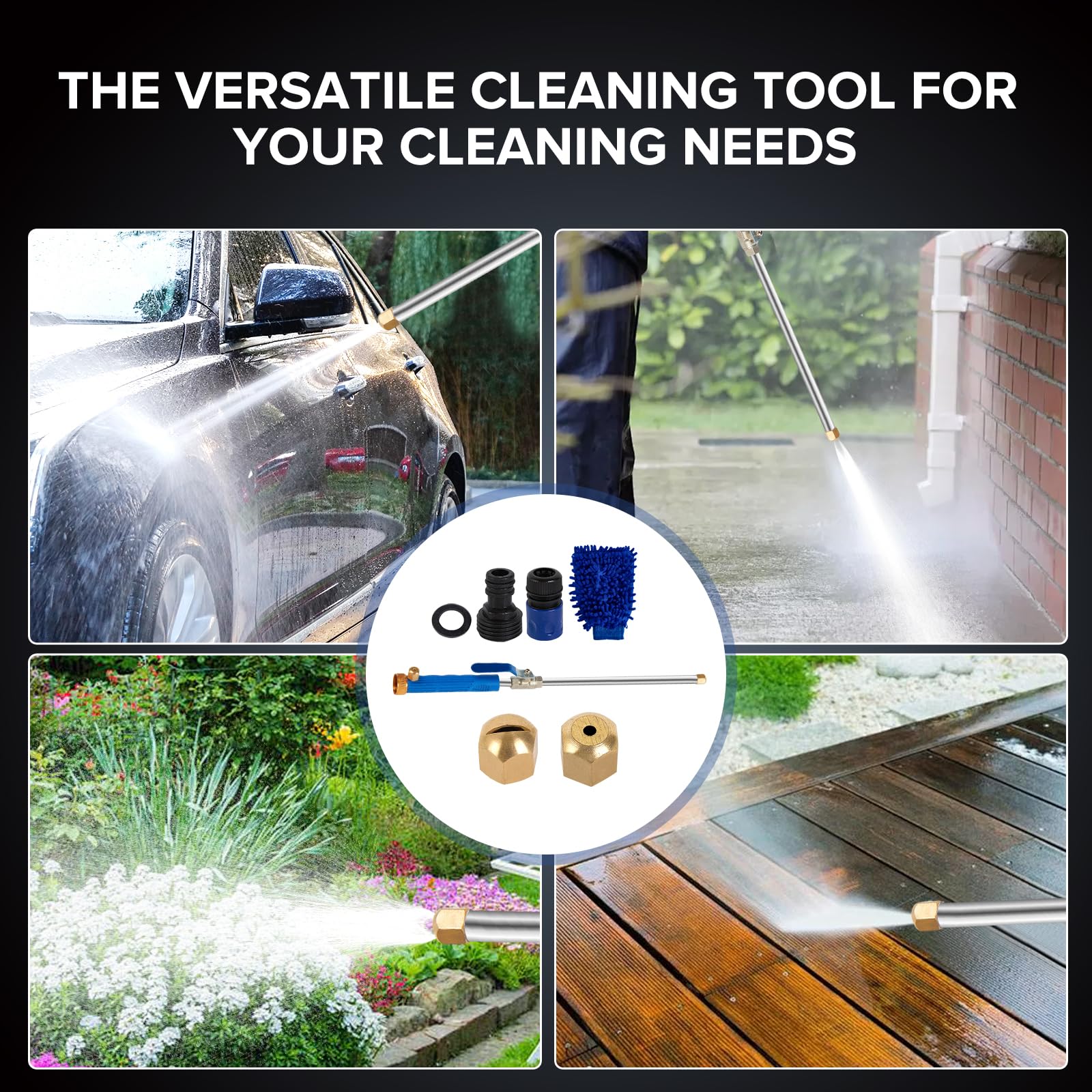 Upgraded High Pressure Power Washer Wand with 2 Nozzle Tips - Heavy Duty Garden Hose Attachment for Car Washing, Patio Cleaning & Outdoor Irrigation - Includes Bonus Cleaning Gloves (Perfect for Driveway, Deck & Vehicle Maintenance)
