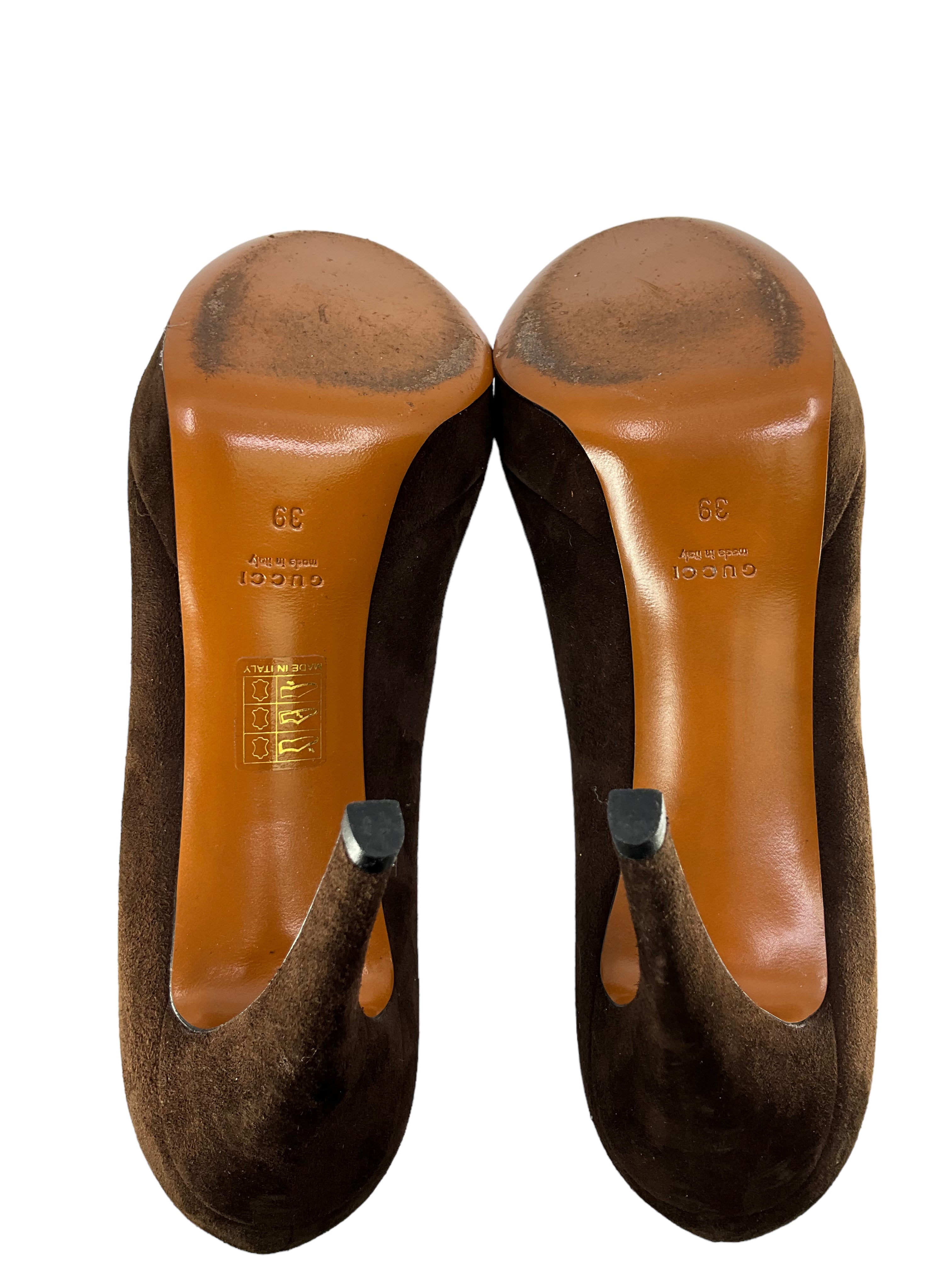 Gucci Brown Suede Platform Pumps Women's Size 9 | Luxury High Heel Shoes for Party, Wedding & Evening Events