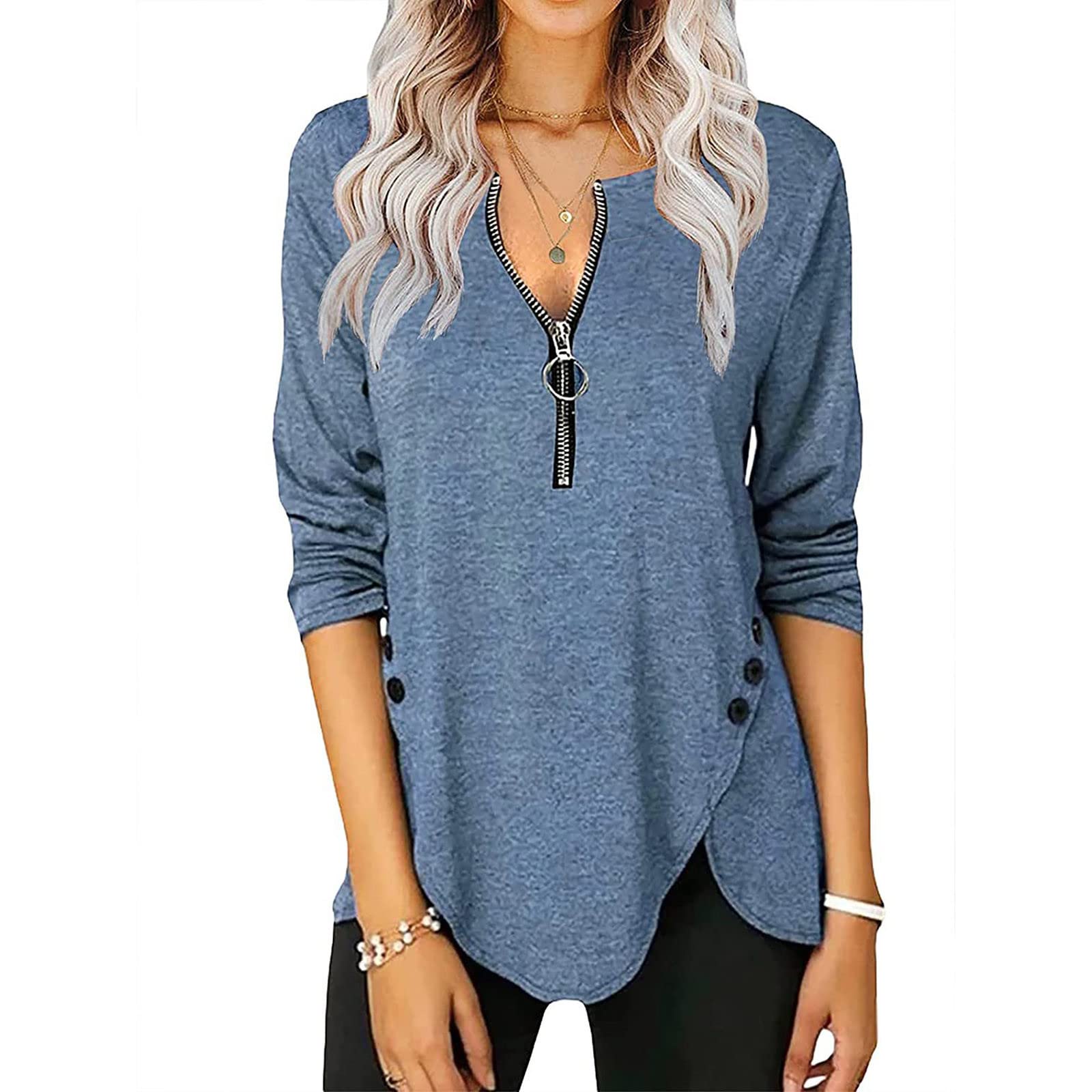 FQZWONG Women's Long Sleeve Button Down Shirts - Plus Size Casual Western Blouse, Soft Comfortable Aesthetic Tee for Everyday Wear, Office & Date Night Outfits