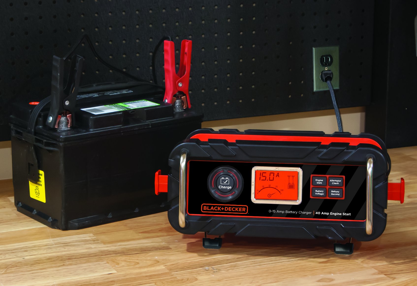 BLACK+DECKER Portable Workbench with Vise & 15A 12V Battery Charger/Maintainer - 40A Engine Start (WM425-A & BC15BD) | Heavy-Duty Workbench for DIY Projects, Woodworking & Auto Repair