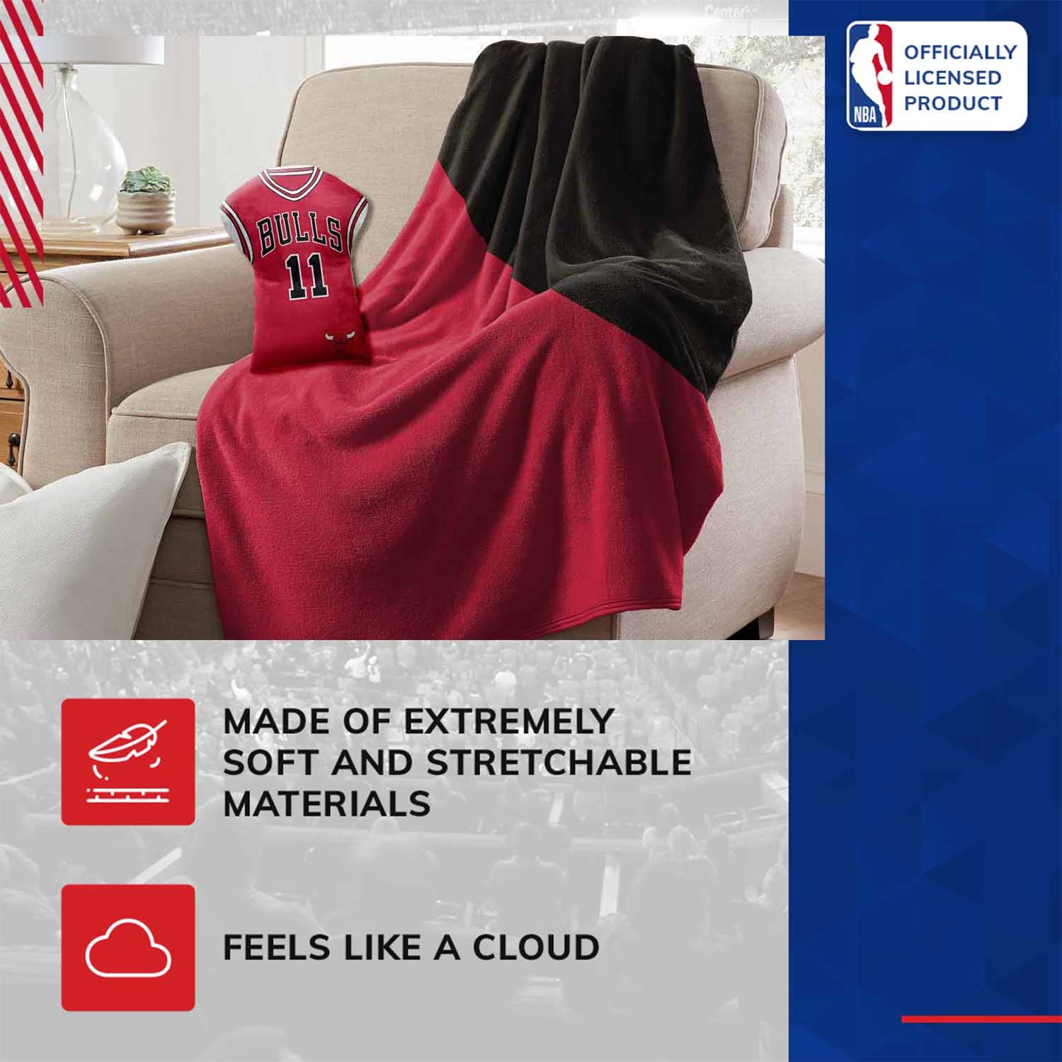 NBA Chicago Bulls Demar DeRozan Jersey Cloud Pillow - Red Basketball Fan Gift, Travel & Home Decor Accessory for Sports Enthusiasts | Perfect for Game Day, Bedroom Decor & Fan Collections