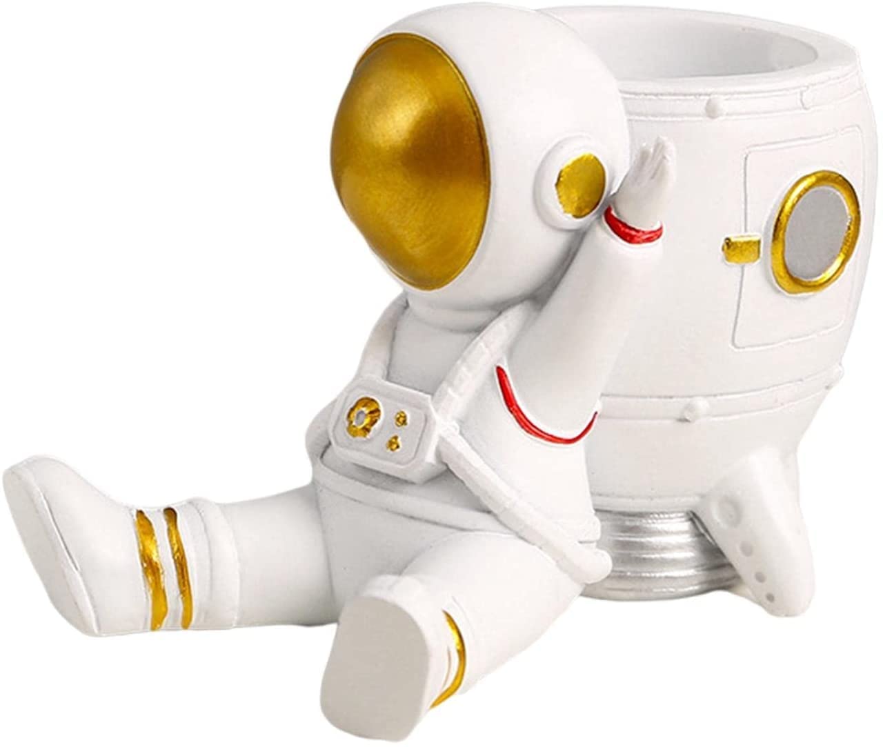 Astronaut Pen Holder - Resin Spaceman Brush Organizer for Desk, Office & Bookshelf Decor | Rocket Back Design - Perfect for Home, School & Gift Giving