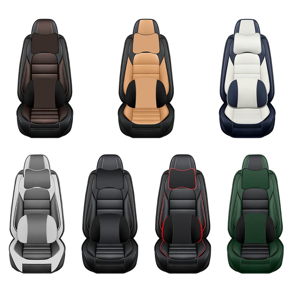Premium Waterproof PU Leather Car Seat Covers for 2023 Ford Maverick - Soft Breathable Seat Protectors with Storage Pockets (Black & Green, Full Set Includes Neck Pillow) - Perfect for Road Trips, Daily Commutes & Off-Road Adventures