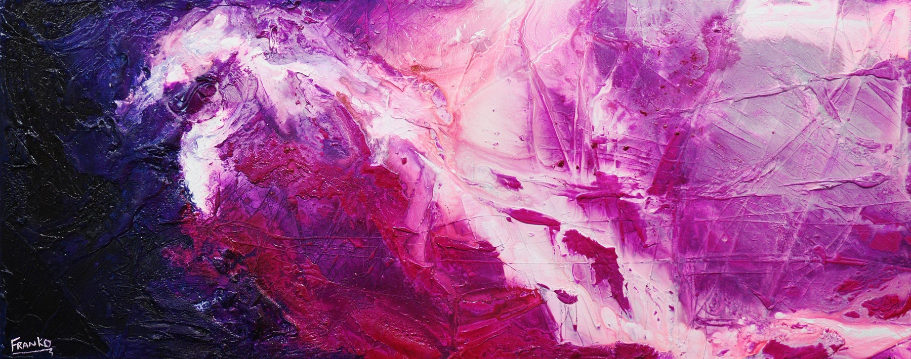 Atomic Colour Bomb 200cm x 80cm Pink Purple White Textured Abstract Canvas Art - Modern Wall Decor for Living Room, Bedroom & Office