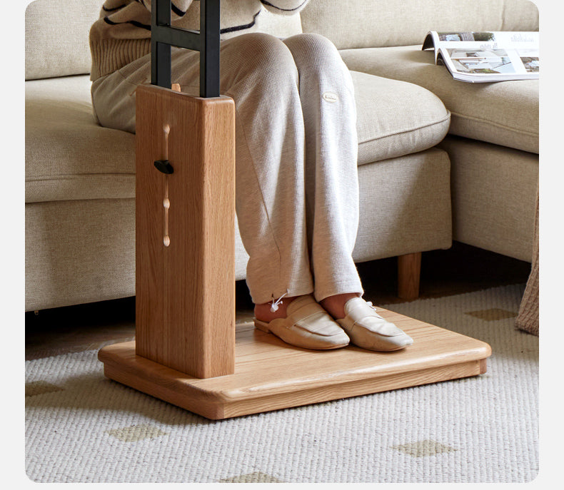Solid Oak Wood Liftable Foldable Side Table - Adjustable Height for Living Room, Bedroom, or Office Use