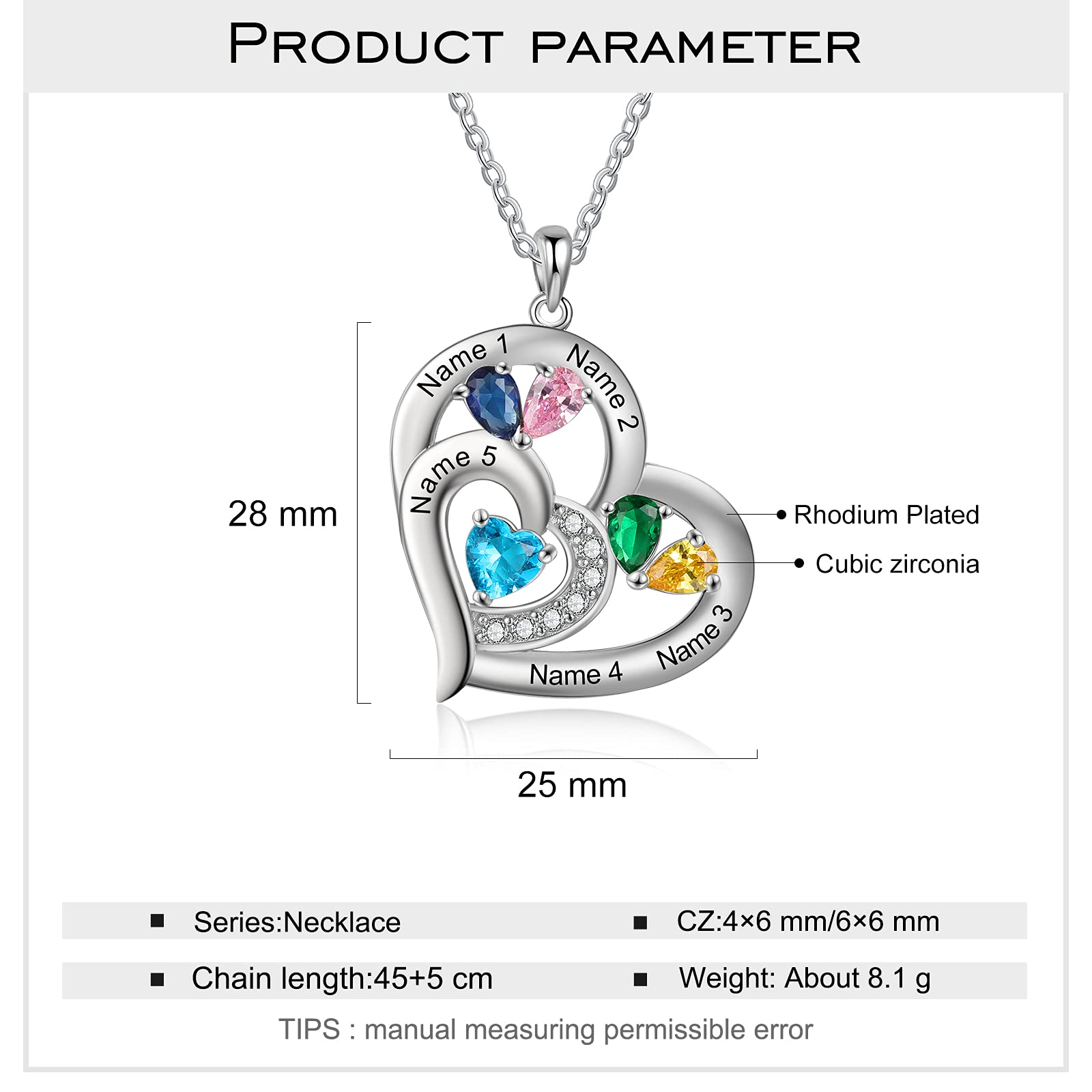 Personalized Mom Necklace with Birthstones & Names - Custom Heart Family Necklace for Women, Mother's Day Gift from Daughter | Perfect for Anniversaries, Birthdays & Special Occasions