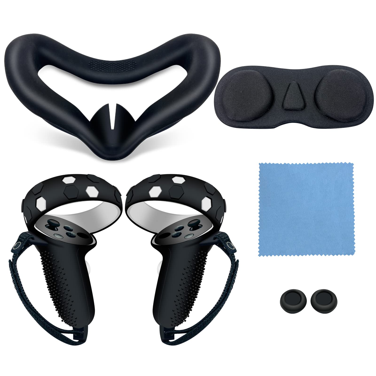 Oculus Quest 2 VR Silicone Accessories Set - Controller Grip Covers, Face Cover, Protective Lens Cover & Anti-Throw Straps | Enhanced Comfort & Protection for VR Gaming, Fitness & Entertainment
