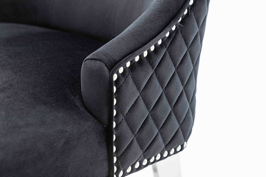 Luxury Black Velvet Dining Chairs with Deep Tufting & Lion Knocker - Set of 2 for Elegant Home Dining Room & Restaurant Decor