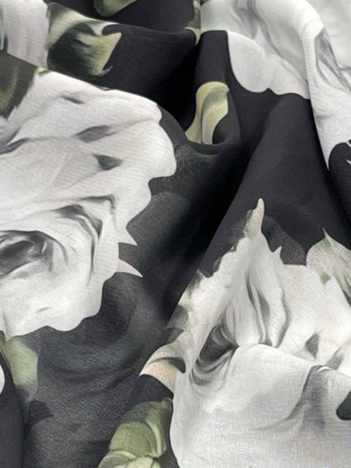 Printed Chiffon Hijab with Frosted Rosette Design - Lightweight Muslim Scarf for Women - Perfect for Daily Wear, Prayer, and Special Occasions