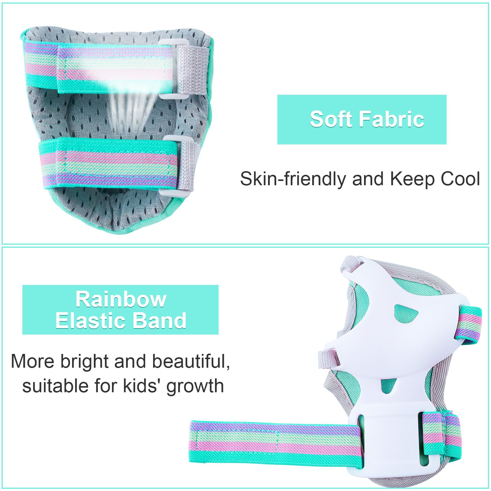 FIODAY Kids Knee and Elbow Pads Set with Wrist Guards - Adjustable Protective Gear for Boys & Girls (3-8 Years) - Ideal for Inline Skating, Biking, Skateboarding & Scooter Riding - Aqua Green - Safety Gear for Active Children