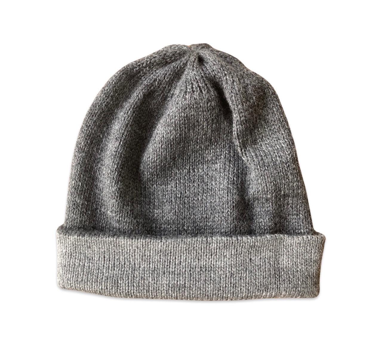 Hand Knitted Alpaca Reversible Beanie - Soft Winter Hat for Men & Women - Charcoal Grey - Cozy Cold Weather Accessory for Outdoor Activities & Travel