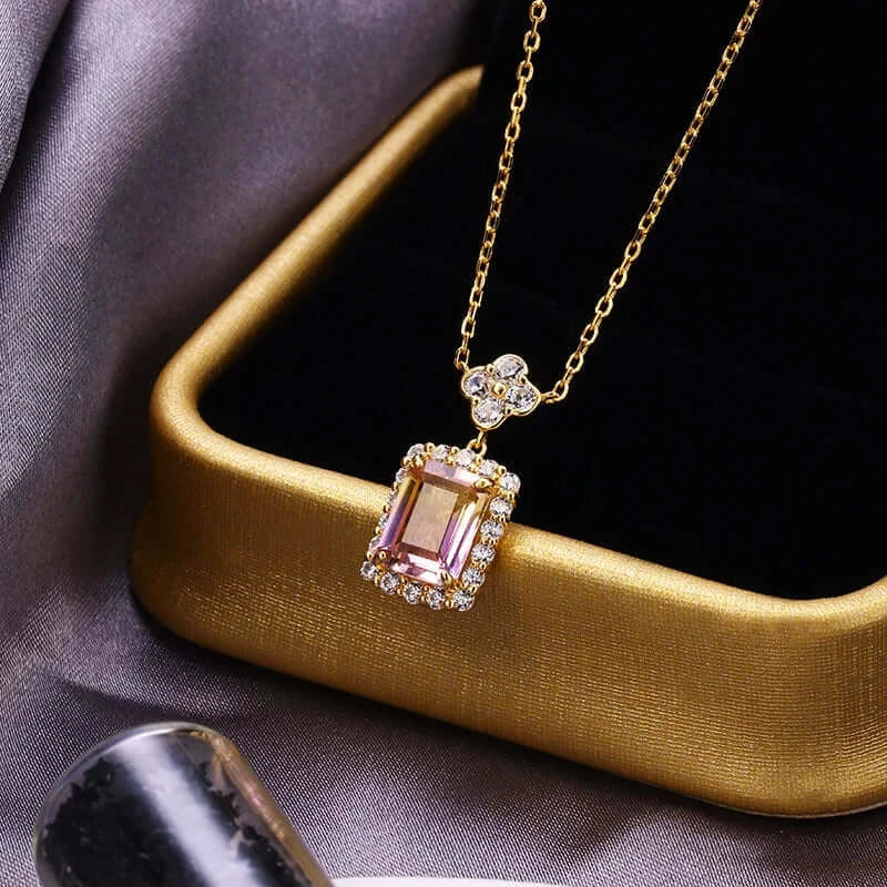 14K Gold Geometric Ametrine Pendant Necklace for Women - Elegant Dainty Jewelry Gift for Birthday, Anniversary & Valentine's Day | TB1505 | Perfect for Parties, Weddings & Everyday Wear