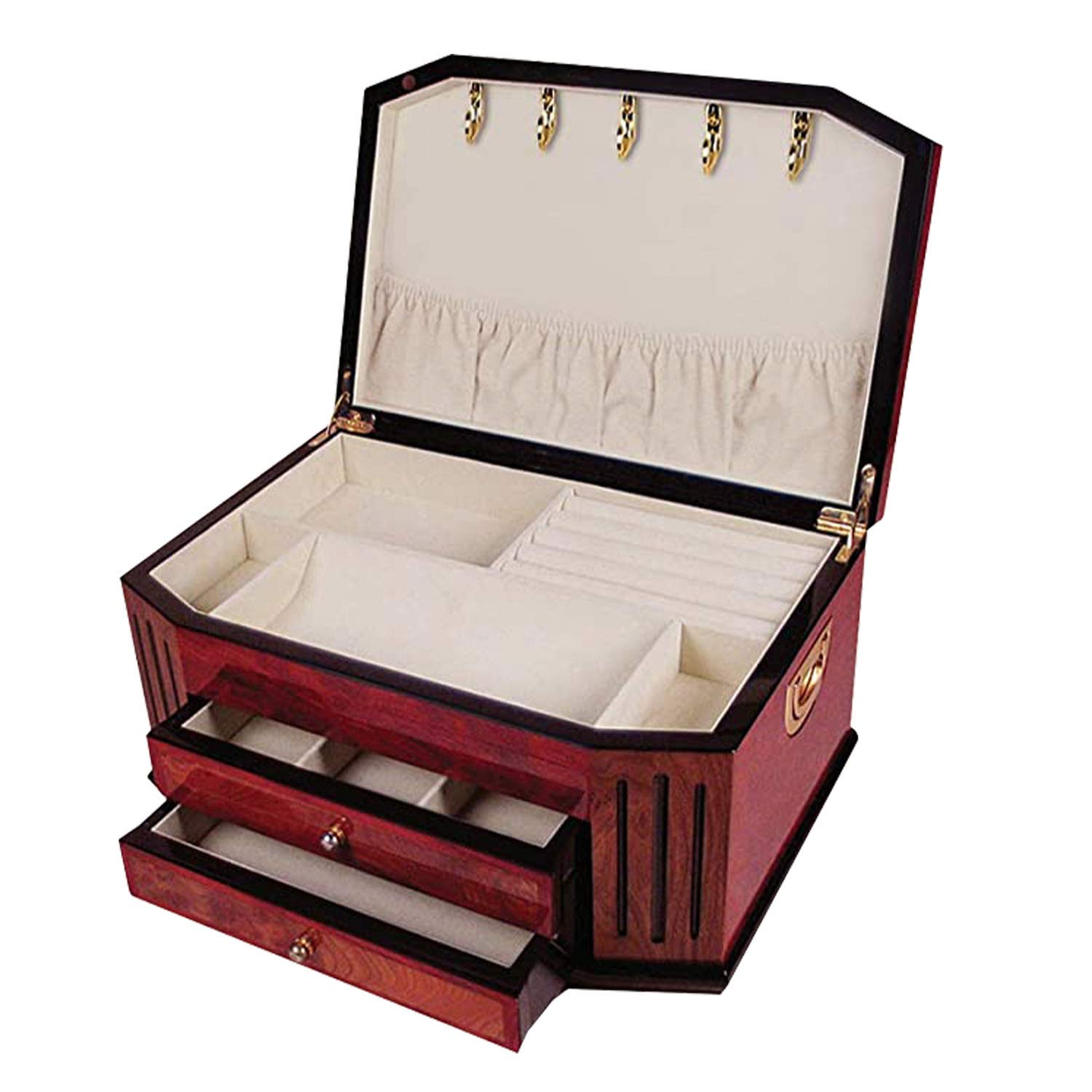 Elegant Polished Wood Jewelry Box with 2 Drawers & Gold Finish Handles - Perfect for Organizing Necklaces, Rings & Earrings - Great Gift for Women & Jewelry Storage Solution