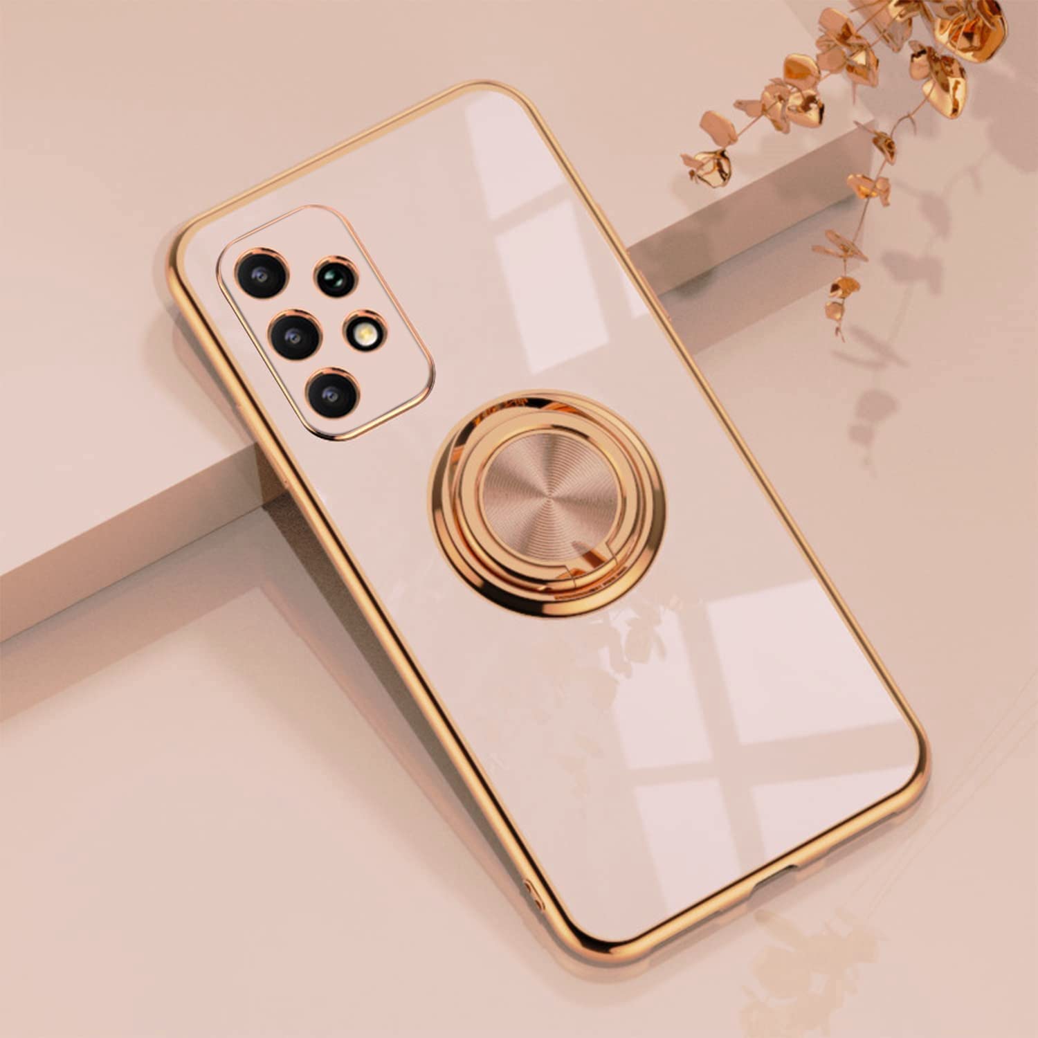 360° Rotating Magnetic Ring Holder for Samsung Galaxy A53 5G - Electroplated Metal Car Mount with Shockproof Silicone Cover (Light Pink) | Perfect for Driving, Cycling & Hands-Free Phone Use
