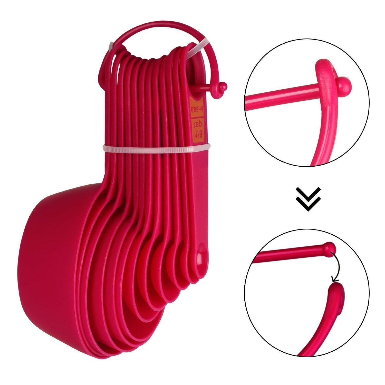 THW® 12-Piece Plastic Measuring Cups and Spoons Set with Ring Holder - Pink | Baking, Cooking & Kitchen Essentials for Accurate Measurements