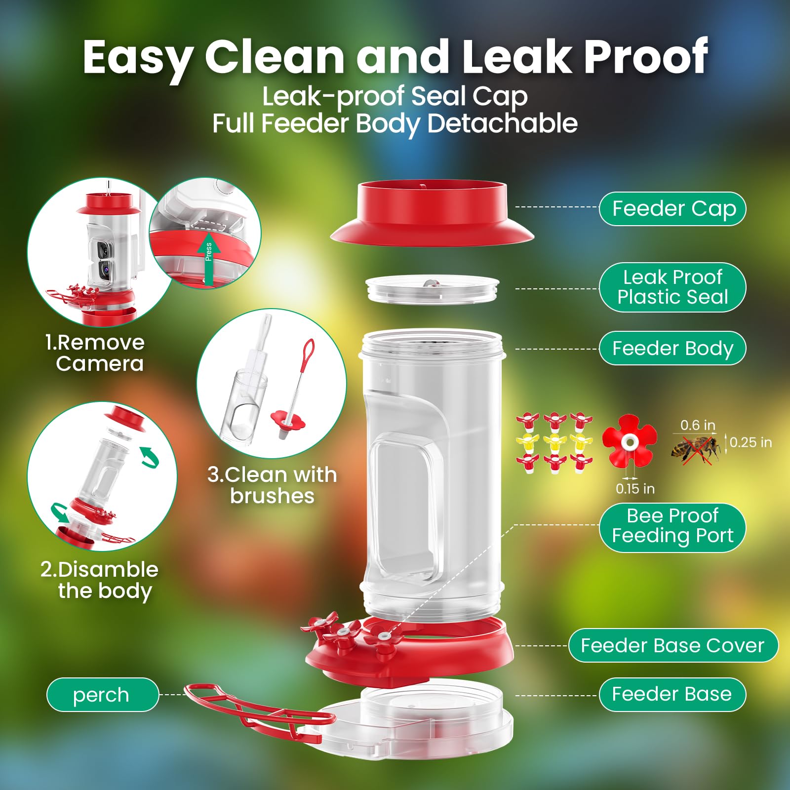 Soliom Humbirdy - Original 2K Hummingbird Feeder Camera with Leak-Proof Design, Ant Moat & AI Bird Identification | 3 Feeding Ports, 16oz Capacity | Perfect for Backyard Birdwatching, Nature Lovers & Family Gifts