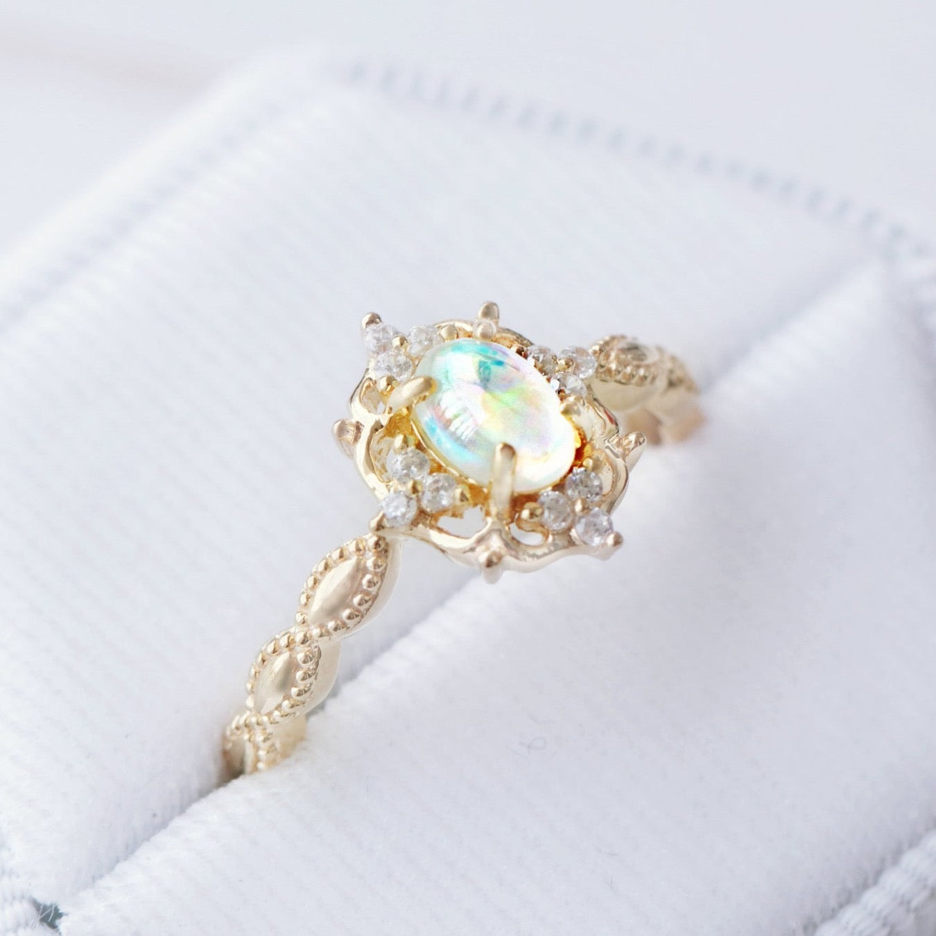 Claire Australian Opal Ring 14K Yellow Gold Vermeil - Elegant Birthstone Jewelry for Women, Perfect Gift for Anniversary, Birthday & Special Occasions