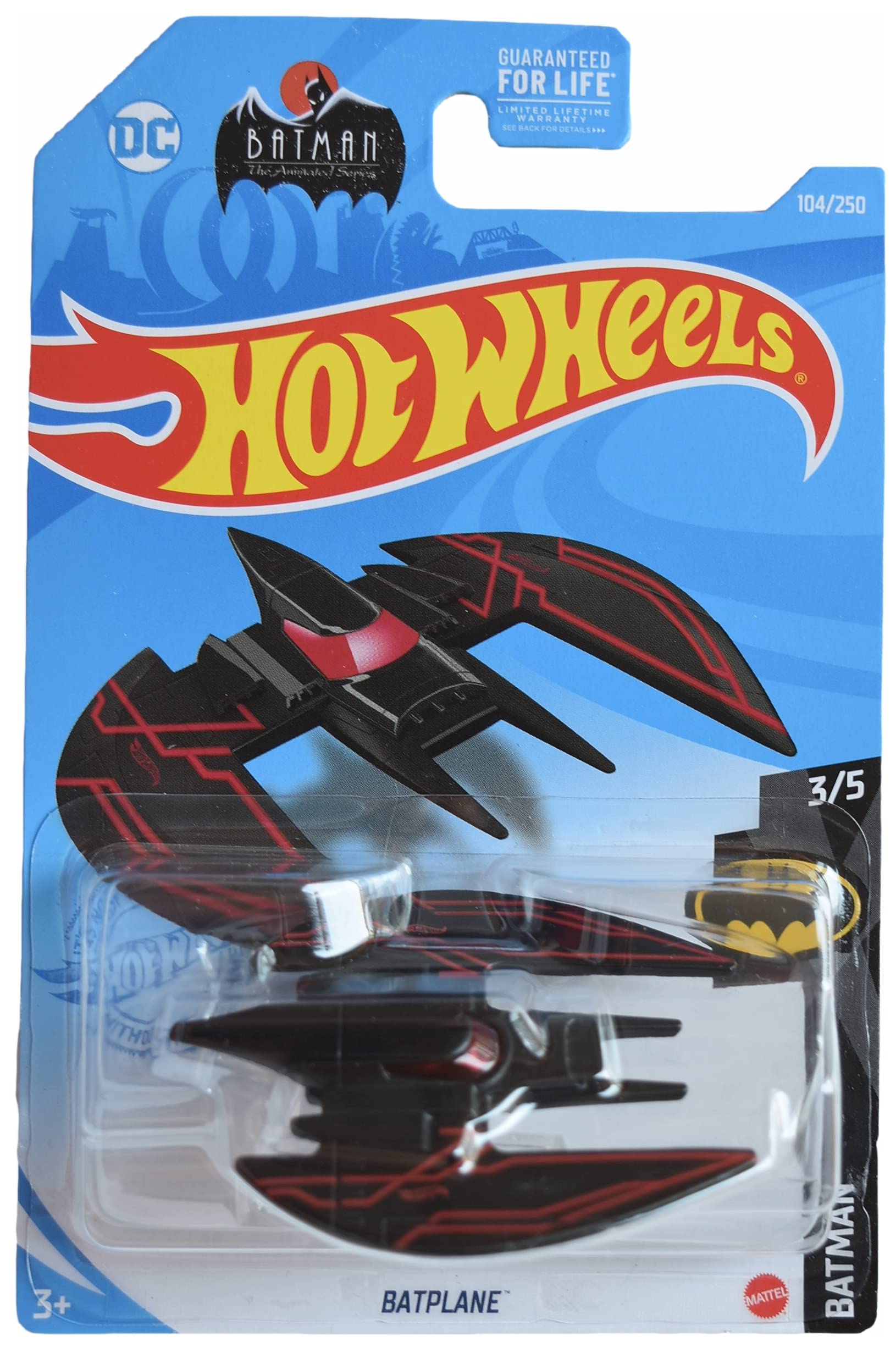 Hot Wheels Batplane Batman 3/5 Diecast Car - Black & Red Collectible Toy for Kids & Adults | Perfect for Play, Display & DC Comics Collections