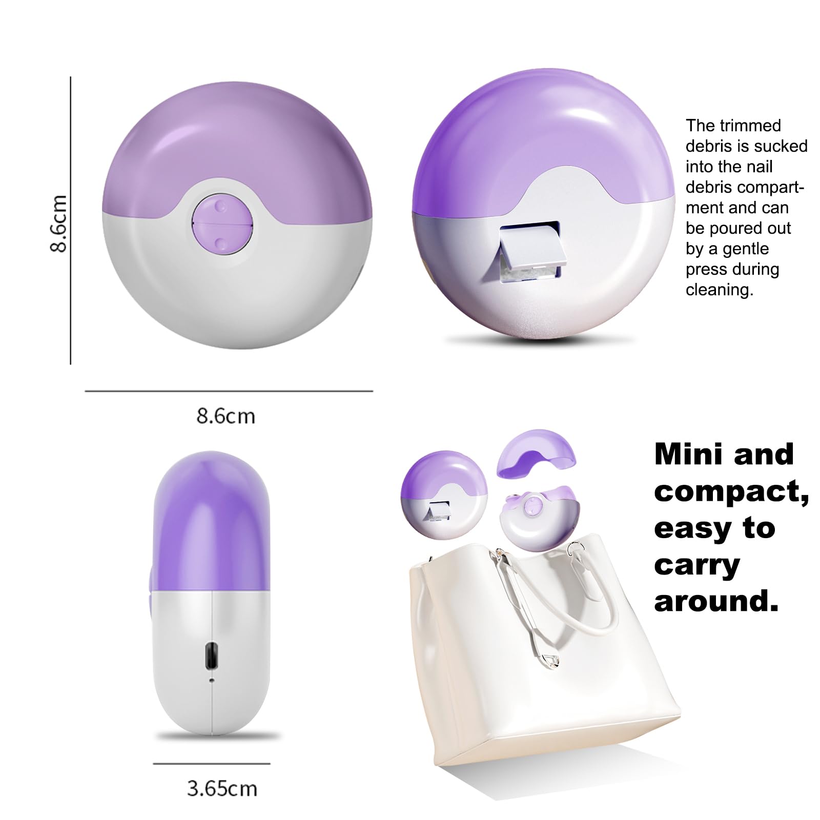 Upgraded 2-in-1 Electric Nail Clipper & Polisher - Automatic Nail Trimmer for Adults, Seniors & Kids - Safe Baby Nail File & Toenail Clipper (Purple) - Perfect for Home, Travel & Salon Use