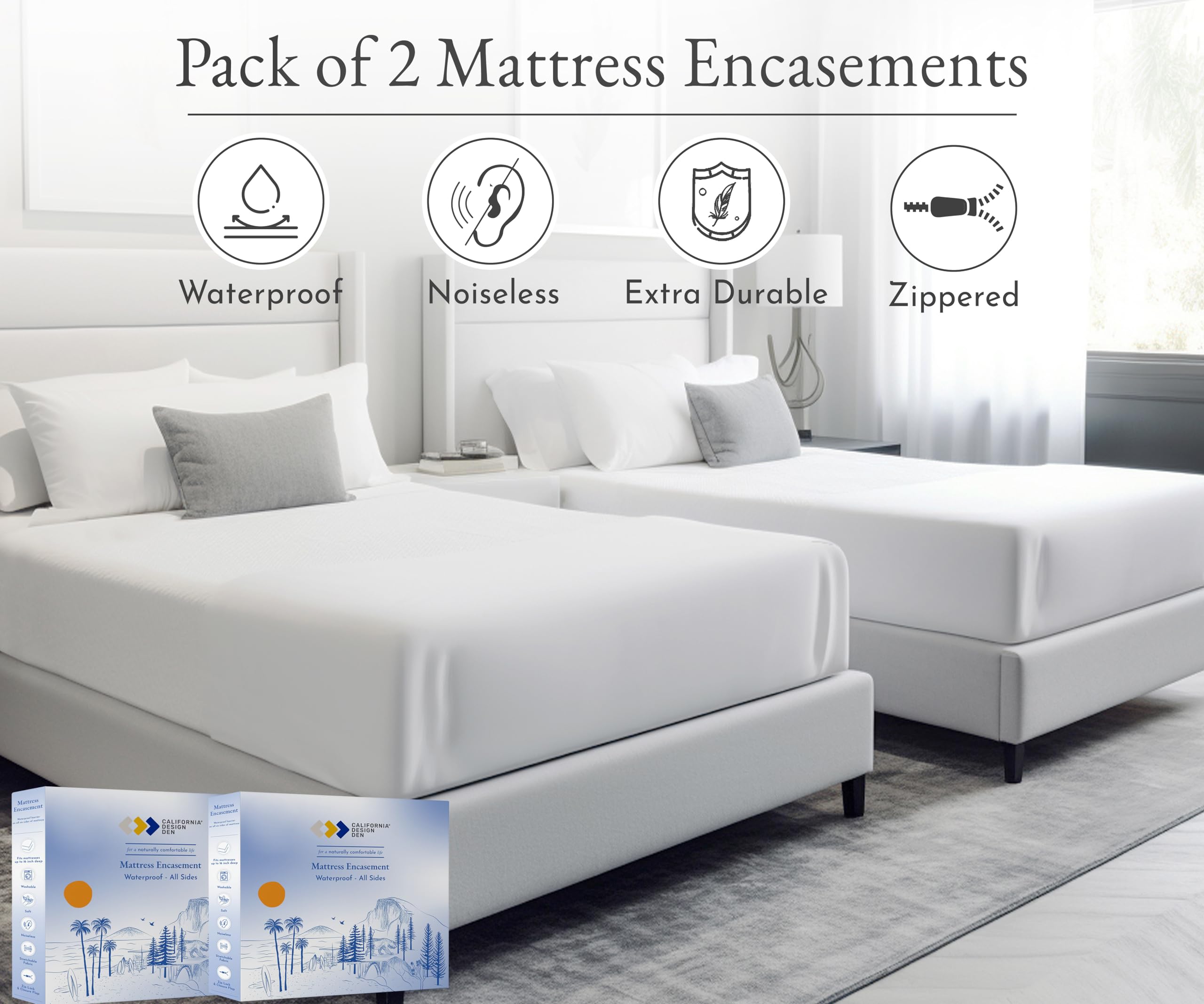 2-Pack King Size Waterproof Mattress Encasement - 6-Sided Zippered Cooling Cover, Premium Noiseless & Absorbent Protection for Bed Bugs & Allergies | Perfect for Hotels, Dorms & Home Use