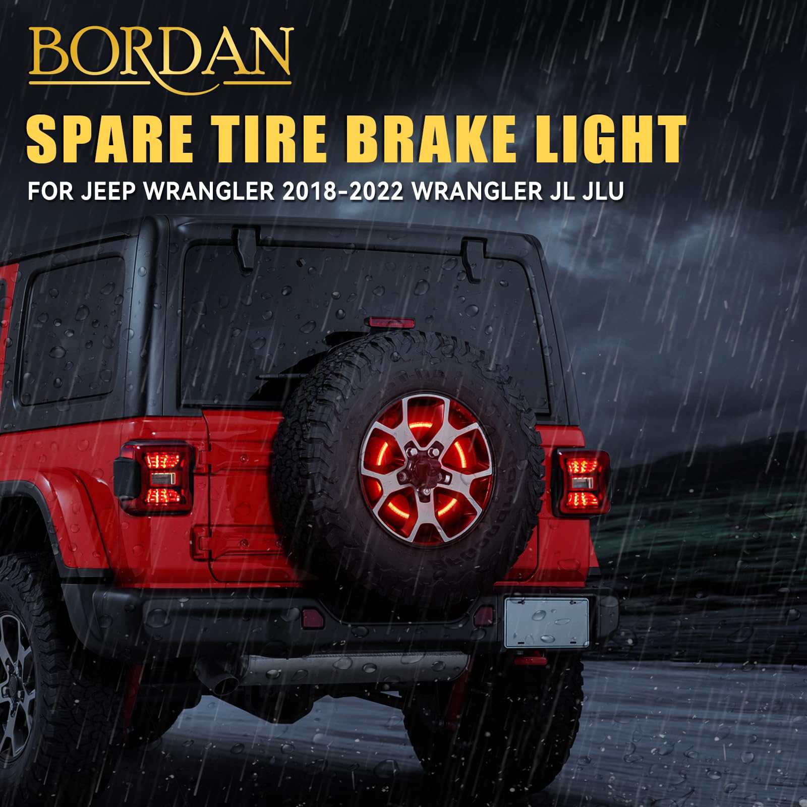 BORDAN Spare Tire LED Third Brake Light for Jeep Wrangler JL JLU (2018-2022) - Plug & Play Replacement Rear Brake Light - Enhanced Safety & Visibility for Off-Road Adventures & Night Driving