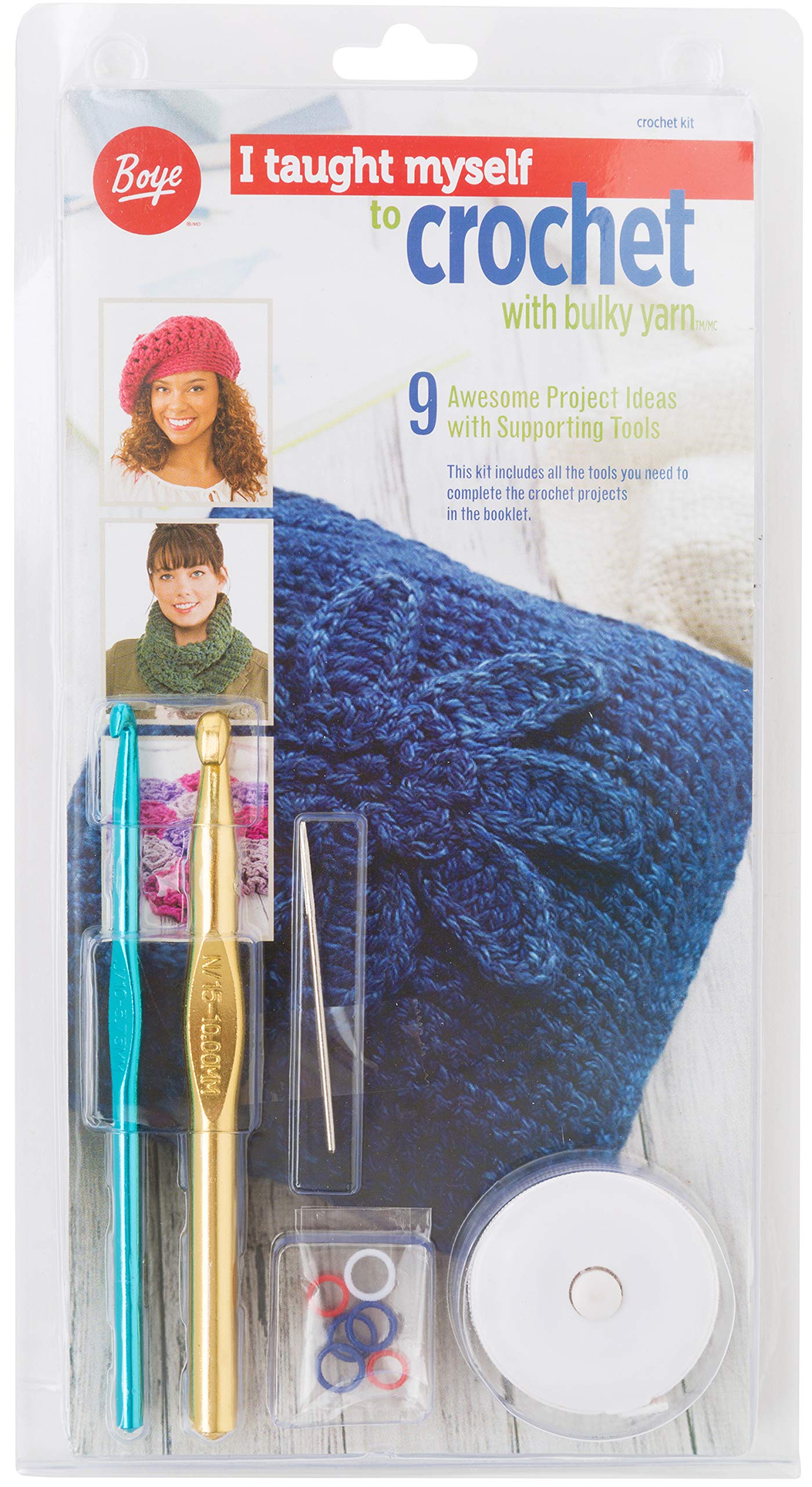 Boye Learn to Crochet Kit for Beginners - 9 Easy Crochet Patterns with Hook, Yarn & Instructions | Perfect for DIY Crafts, Gifts & Home Decor Projects
