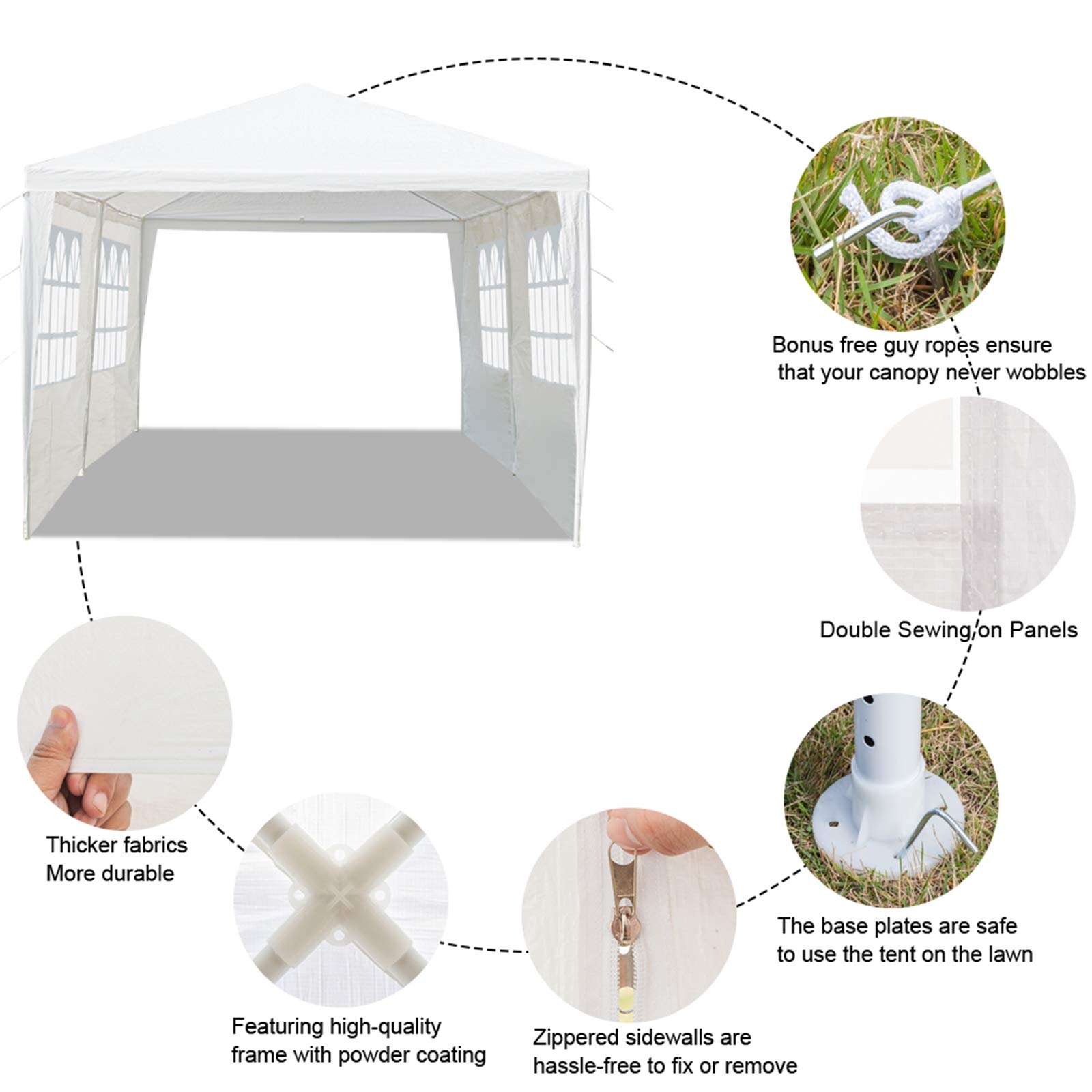 10'x20' Waterproof Outdoor Gazebo Canopy Tent with Removable Side Walls & Spiral Tubes - Perfect for Weddings, Parties, Camping, Market Stalls & Commercial Events