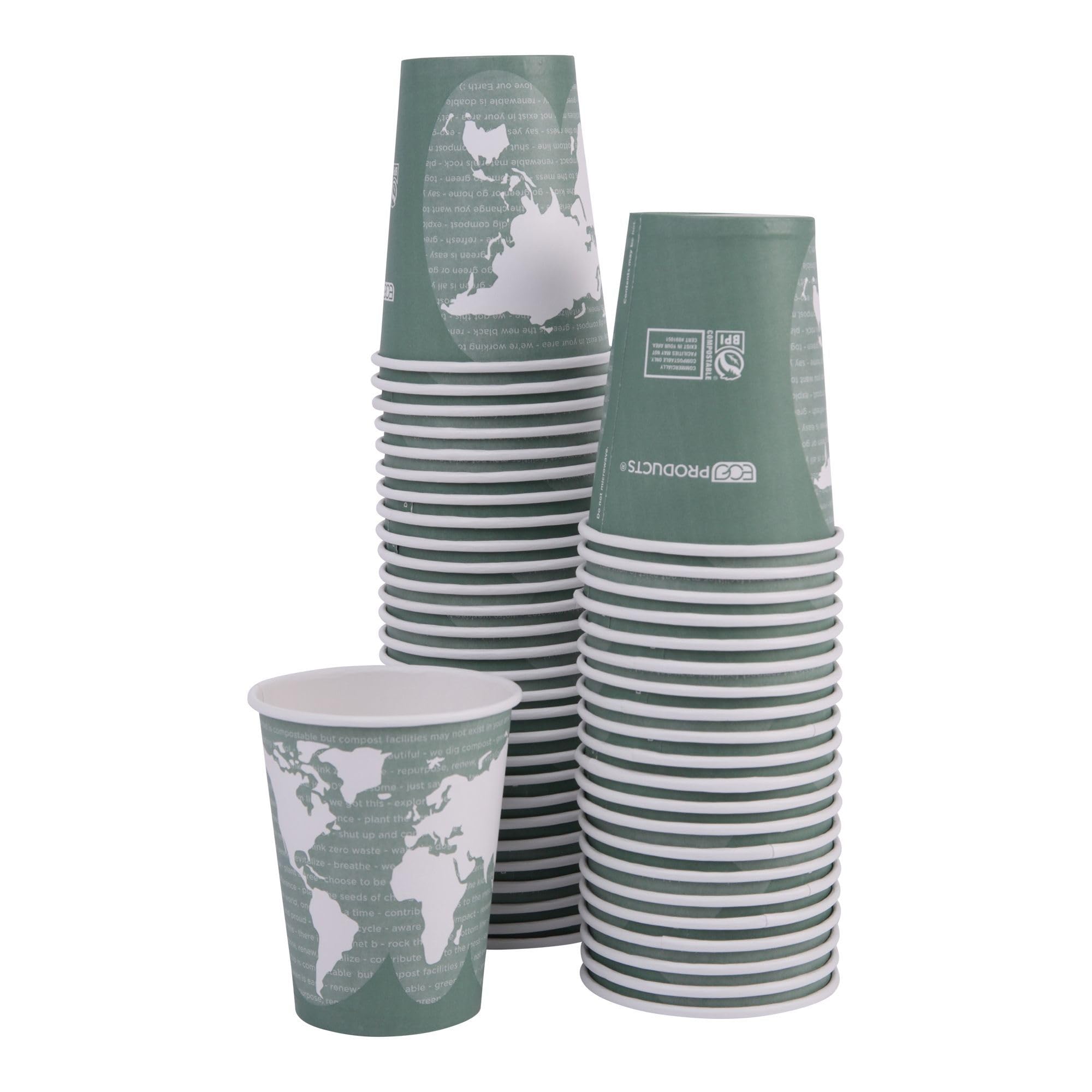 ECO PRODUCTS Compostable 12oz Disposable Coffee Cups - 1000 Count, Plant-Based PLA Lining, Hot/Cold Beverage Containers for Office, Cafes & Events - Biodegradable & Eco-Friendly World Art Design