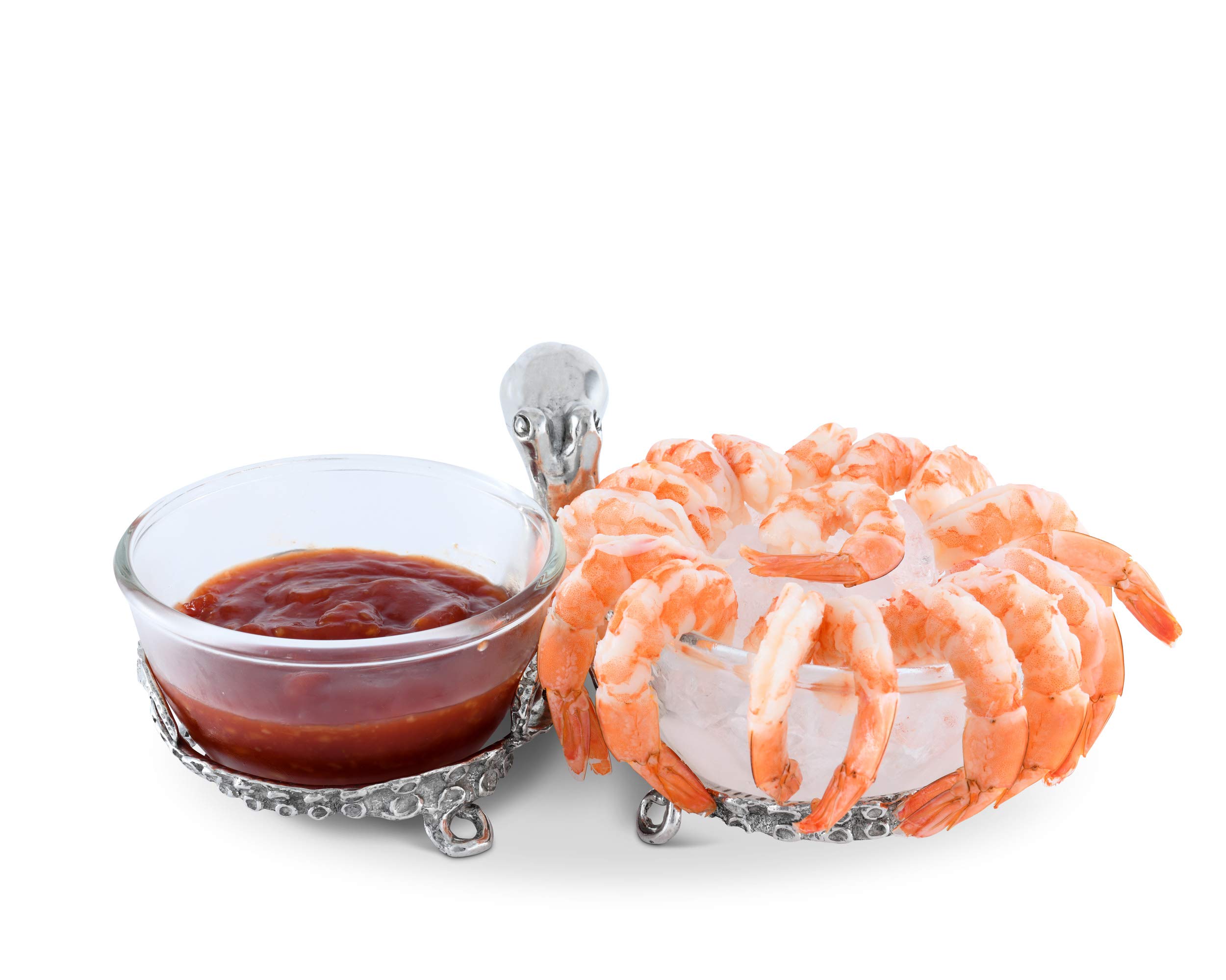 Vagabond House Pewter Octopus with Twin Glass Bowls - 10 Inch Long Snack, Nut & Food Serving Dish - Perfect for Parties, Home Decor & Gift Giving
