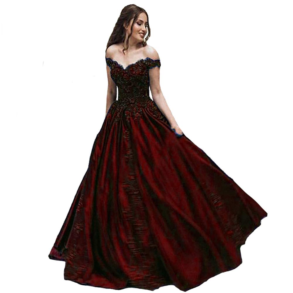 Elegant Off-The-Shoulder V-Neck Beaded Lace Long Ball Gown Prom Evening Dress for Women | Formal Gowns for Homecoming, Wedding Guest, Black Tie Events