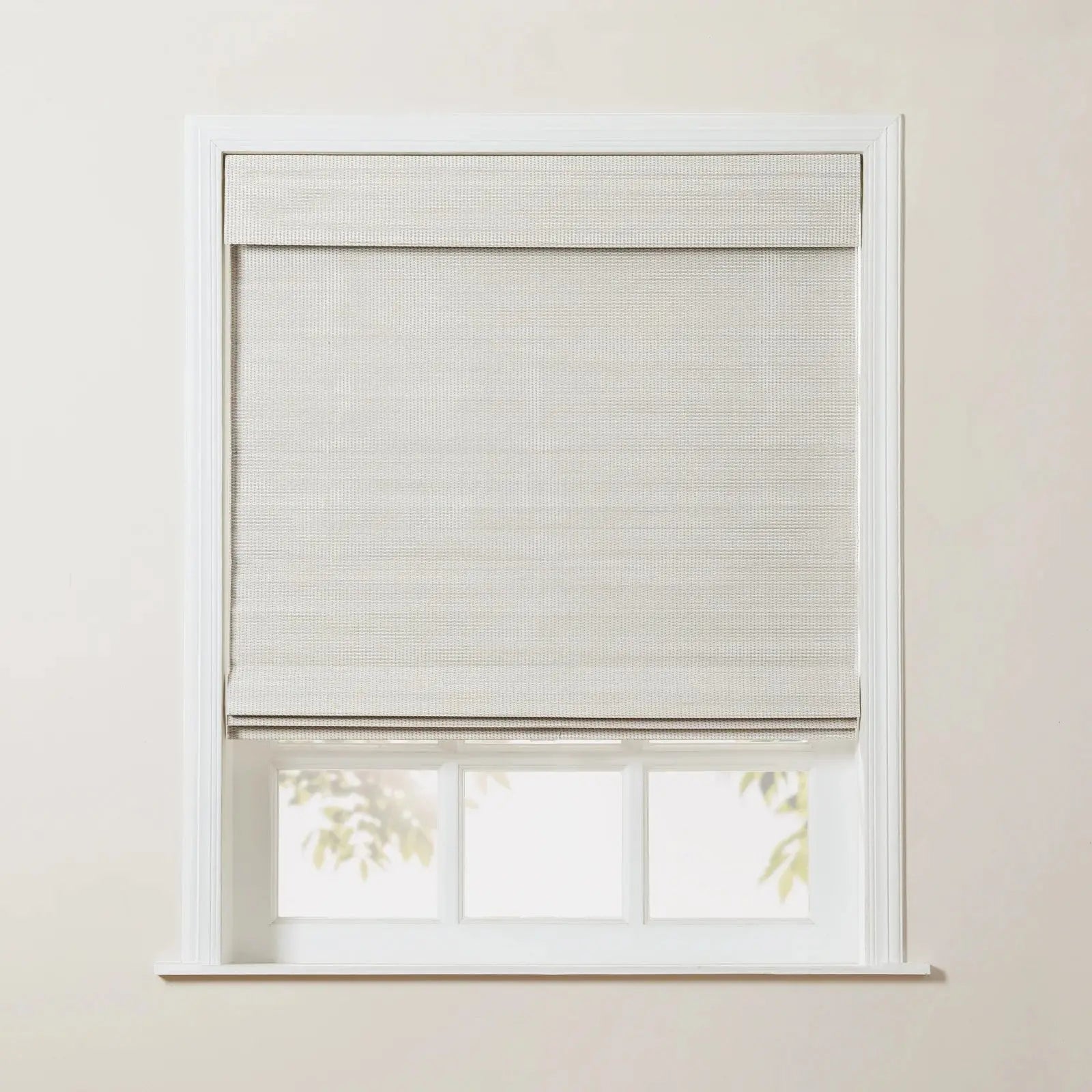 Sybil Bamboo Roman Shade - Natural Wall White Window Treatment for Living Room & Bedroom