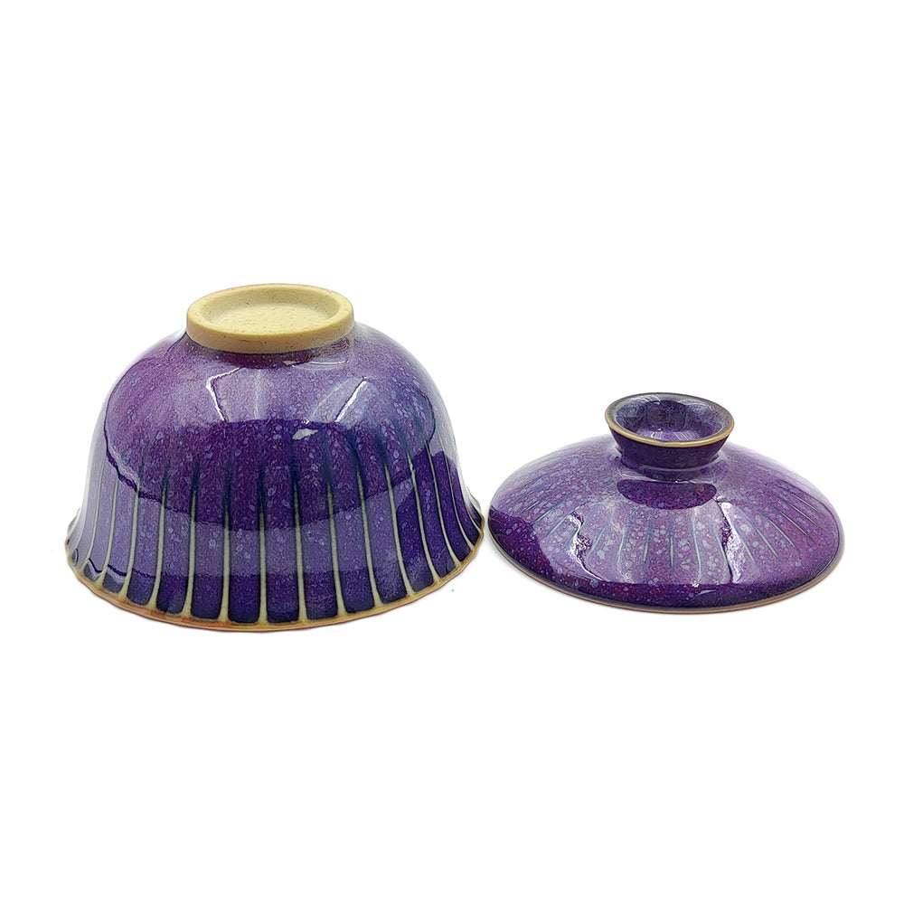 Japanese Jun Kiln Ceramic Petal-Shaped Gaiwan Tea Set - Traditional Chinese Tea Brewing Cup for Oolong, Pu-erh & Green Tea Lovers - Perfect for Home, Office & Tea Ceremonies
