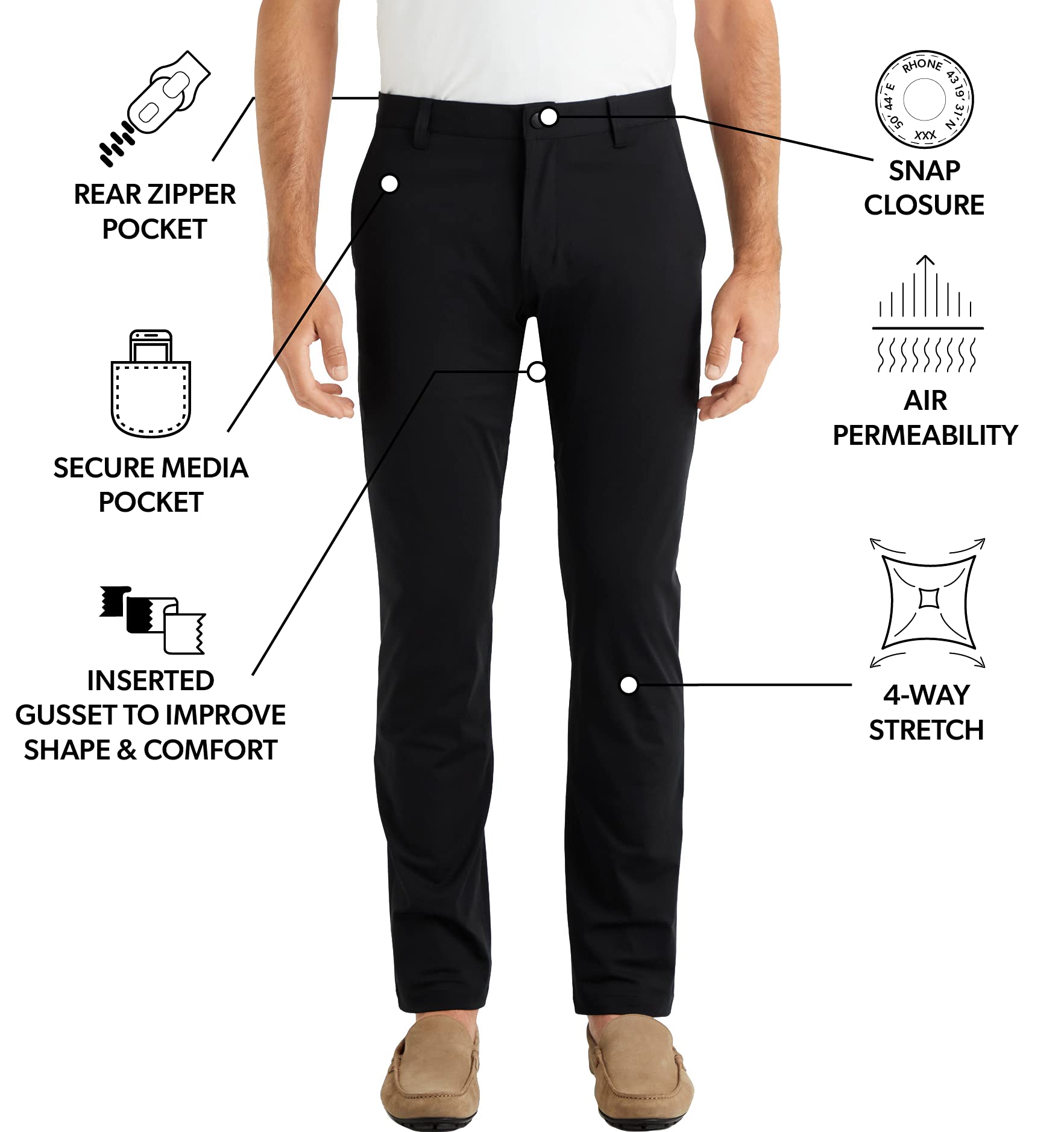 Rhone Men's Commuter Pants - Premium Stretch Travel & Work Pants for Business Casual & Outdoor Activities