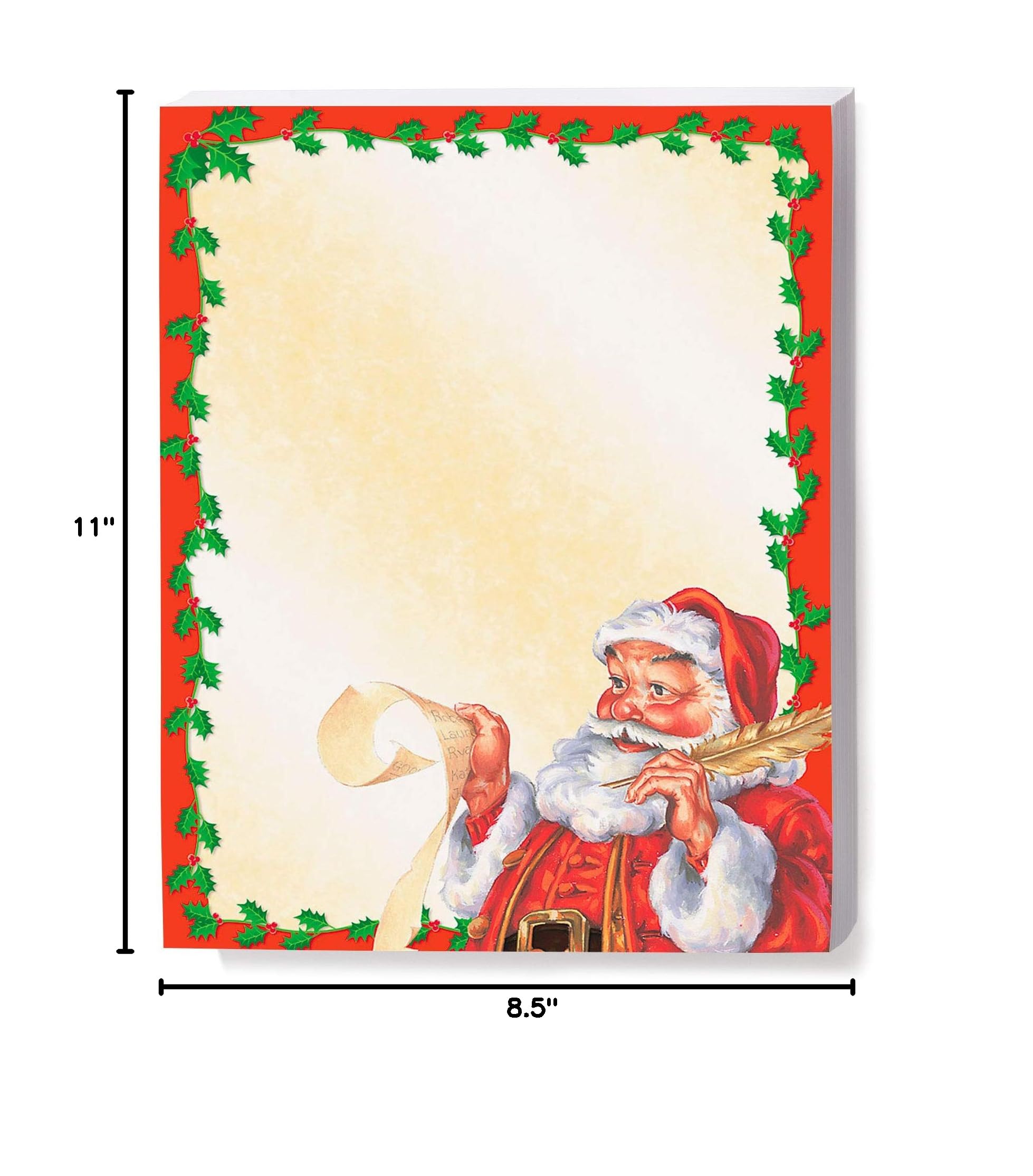 Santa's List Christmas Holiday Themed Stationery - 8.5 x 11 Premium Border Paper & Letterhead (100 Sheets) - Elegant Decorative Writing Paper for Festive Cards, Holiday Letters & Seasonal Office Use
