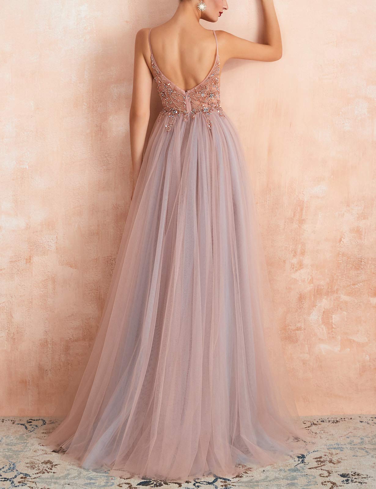 Elegant 2025 Women's Prom Dress - Long V-Neck Sexy Evening Gown with Beaded Detailing | Perfect for Military Ball, Homecoming, and Formal Parties
