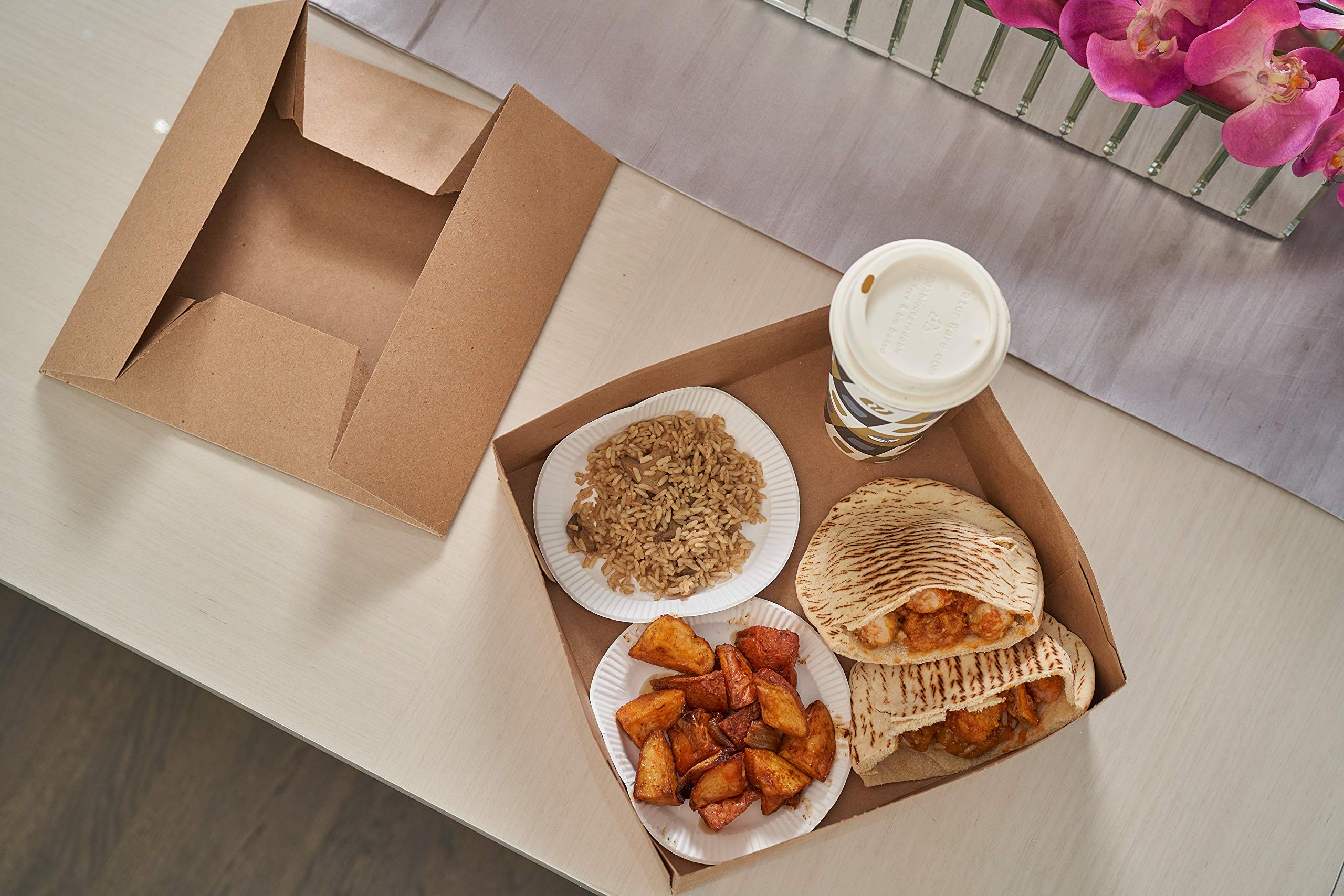 EcoQuality [150 PACK] 10x10x5 Inch Kraft Paperboard Pop-Up Food Trays - Eco-Friendly Stadium Snack Carrier for Theaters, Parties & Events - Perfect for Popcorn, Nachos & Concession Stands