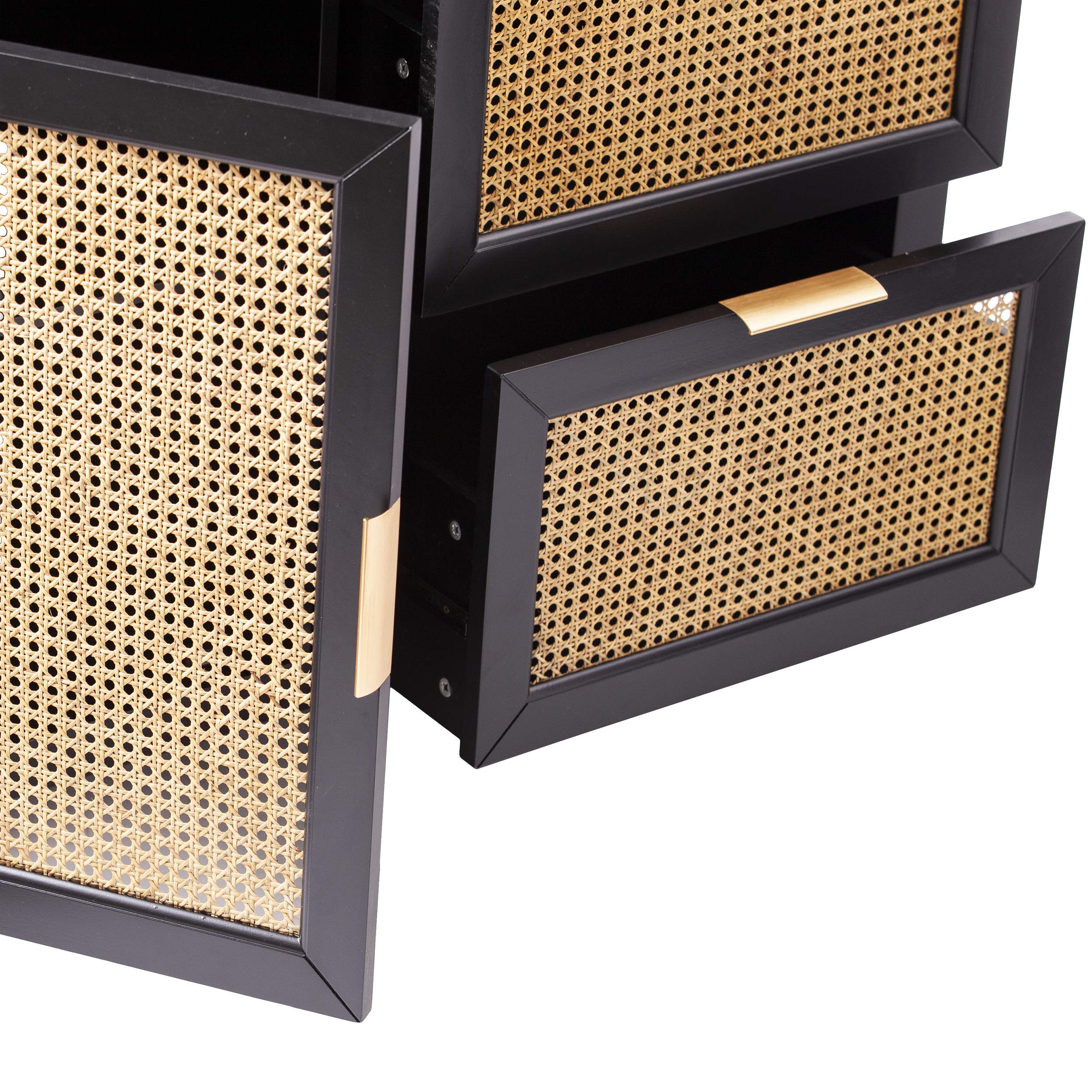 SEI Furniture Chekshire Anywhere Storage Cane Cabinet with Details - Black | Perfect for Living Room, Bedroom & Office Organization