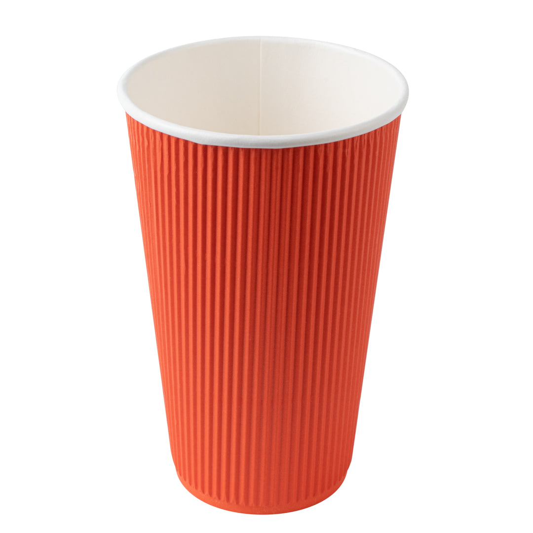 16 oz Tangerine Orange Ripple Wall Paper Coffee Cups with White Lids - 200 Count Bulk Pack (3.5