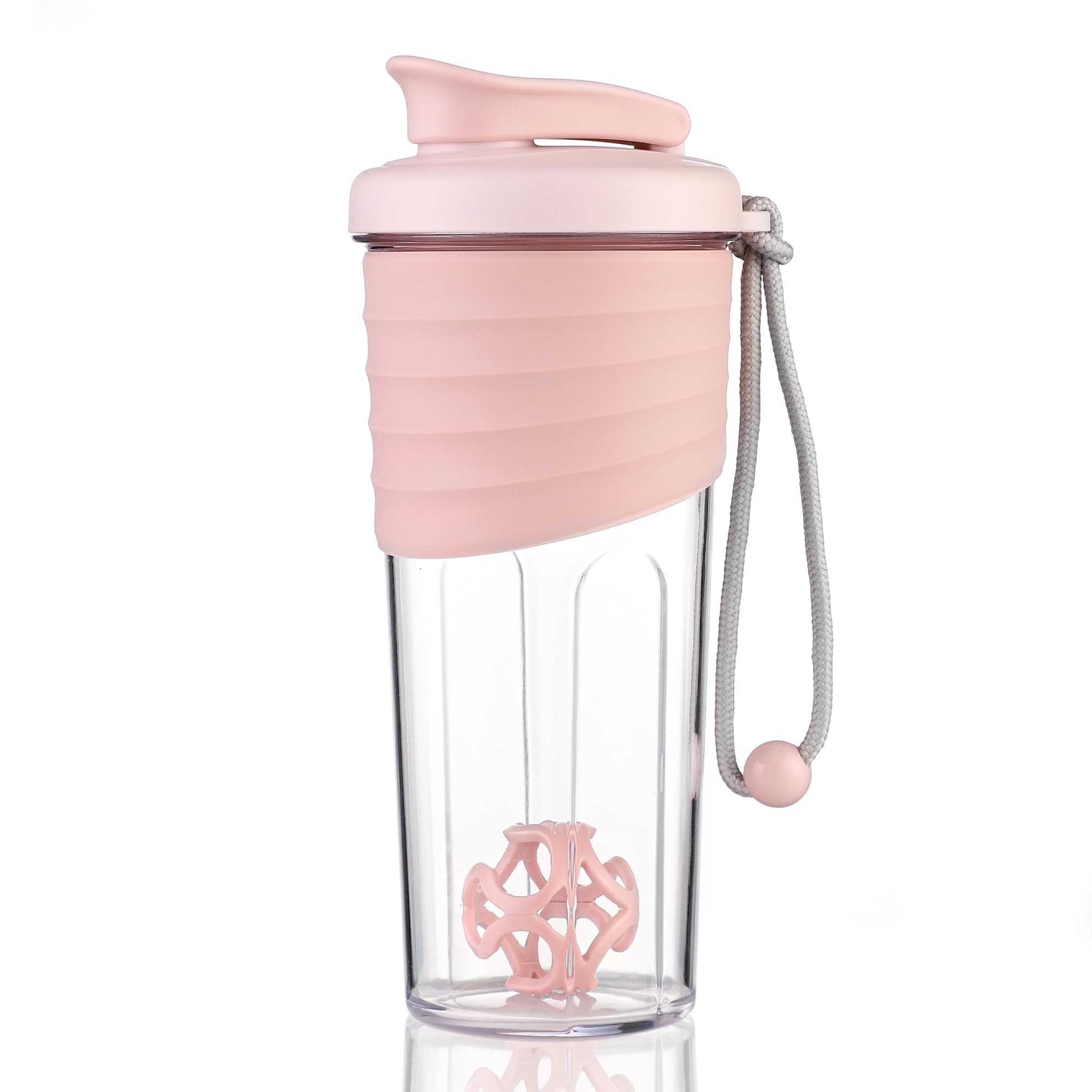 24 oz Protein Shaker Bottle with Whisk Ball - Portable Mixer Cup for Pre Workout, Whey Protein & Supplements - Gym, Fitness & Travel Essentials - Pink