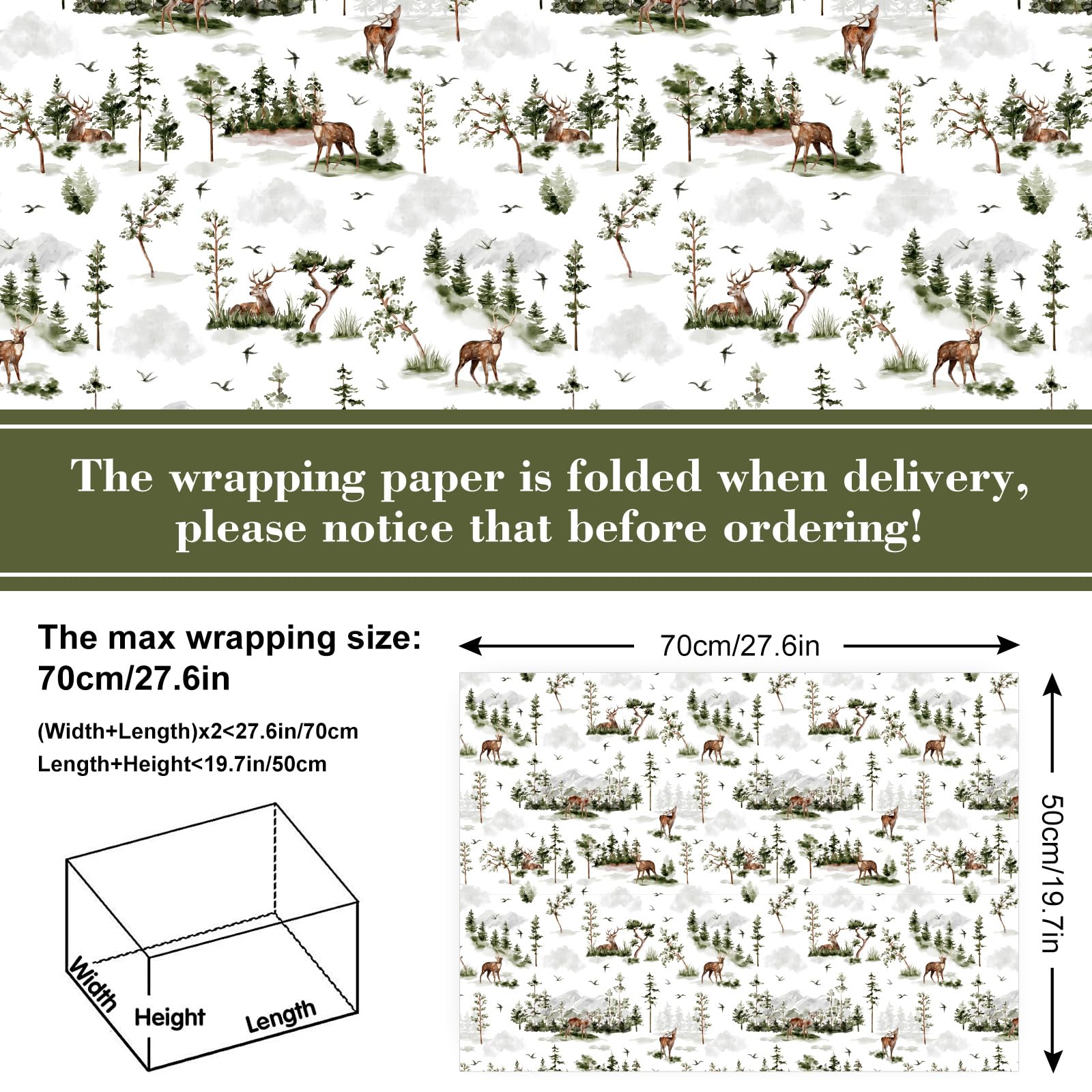AnyDesign 12-Sheet Greenery Wrapping Paper Set - Forest, Reindeer & Floral Patterns - 19.7 x 27.6 Inch Bulk Gift Wrap for Christmas, Birthday, Party Decorations - Eco-Friendly Art Paper for DIY Crafts & Present Wrapping