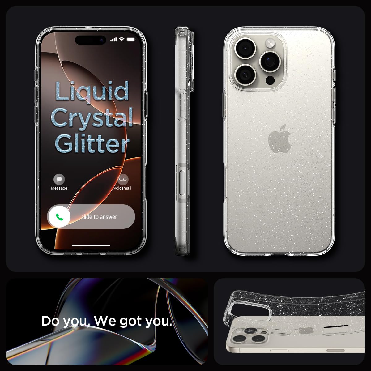 Spigen Liquid Crystal Glitter Case for iPhone 16 Pro - Crystal Quartz | Slim Protective Cover with Sparkle Design | Perfect for Everyday Use, Travel & Special Occasions