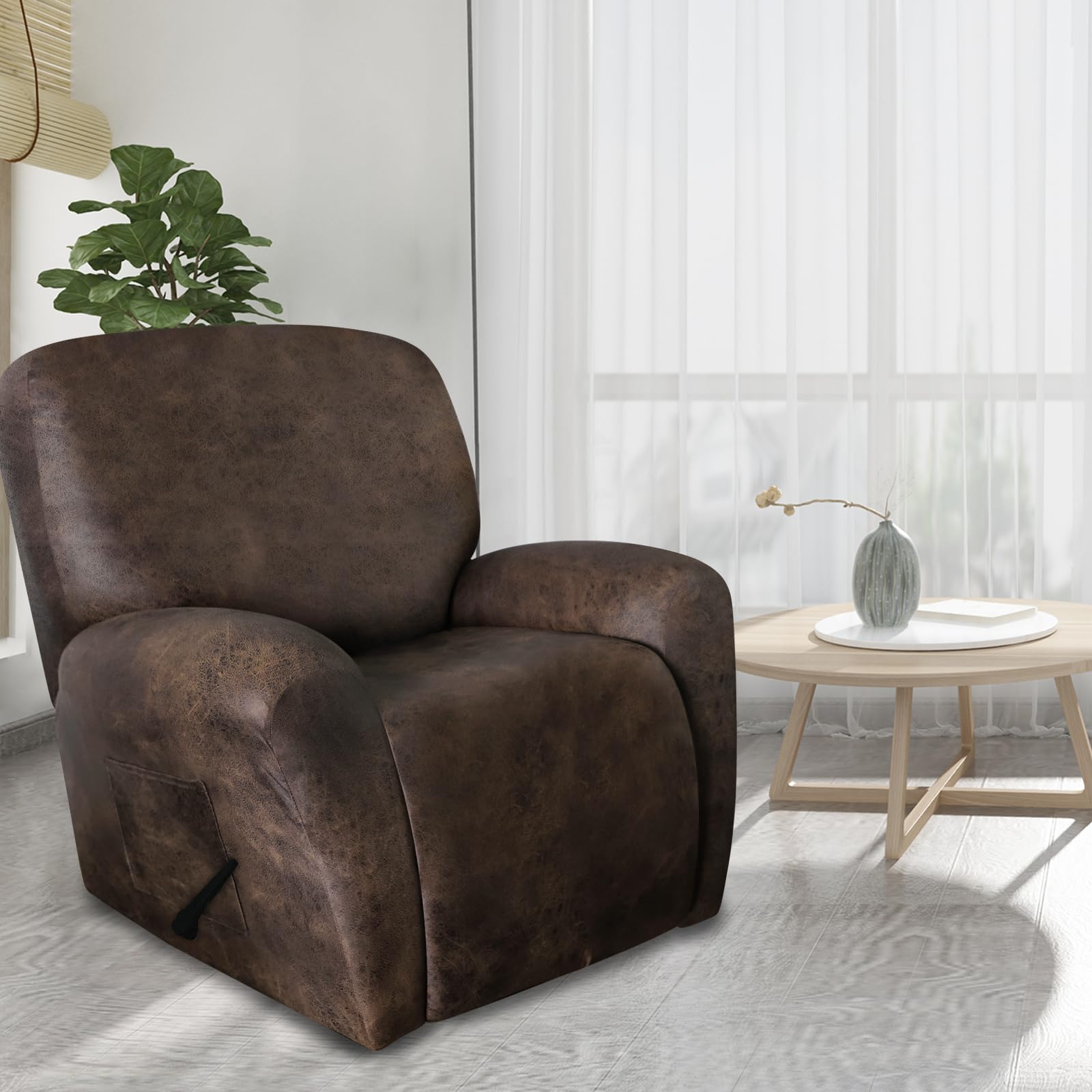 Premium Leather-Like Recliner Chair Covers Set of 4 - Washable & Non-Slip Slipcovers for Large Lazy Boy Recliners, Dark Brown - Perfect for Living Room, Home Theater & Office Comfort