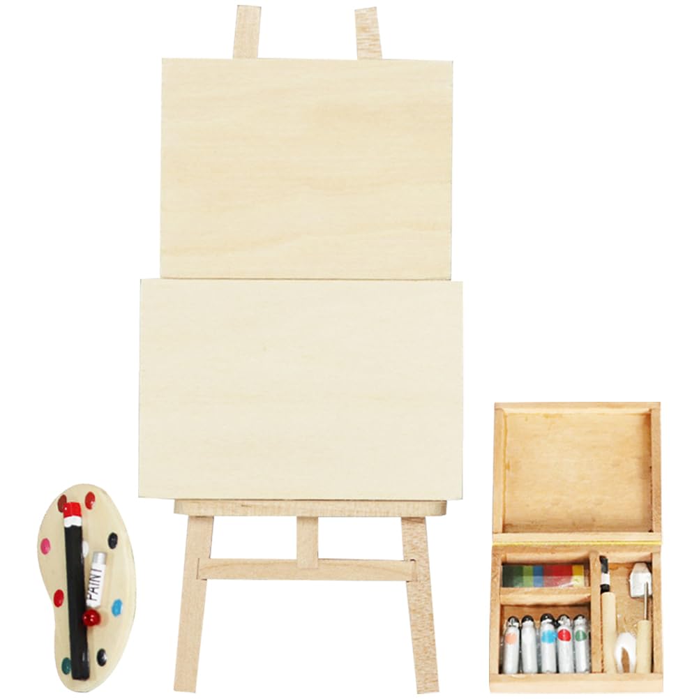 Jojofuny 1:12 Scale Dollhouse Painting Tool Set - Wooden Easel & Miniature Furniture for Balcony, Patio Decor - Perfect for DIY Dollhouse Accessories & Model Scenes