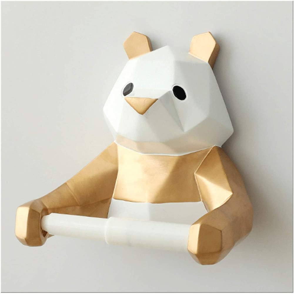 Black Panda Geometric Paper Holder - Modern Toilet Paper Roll Holder for Bathroom, Wall-Mounted Tissue Dispenser with Gold Accents - Perfect for Home, Office, and Restaurant Decor