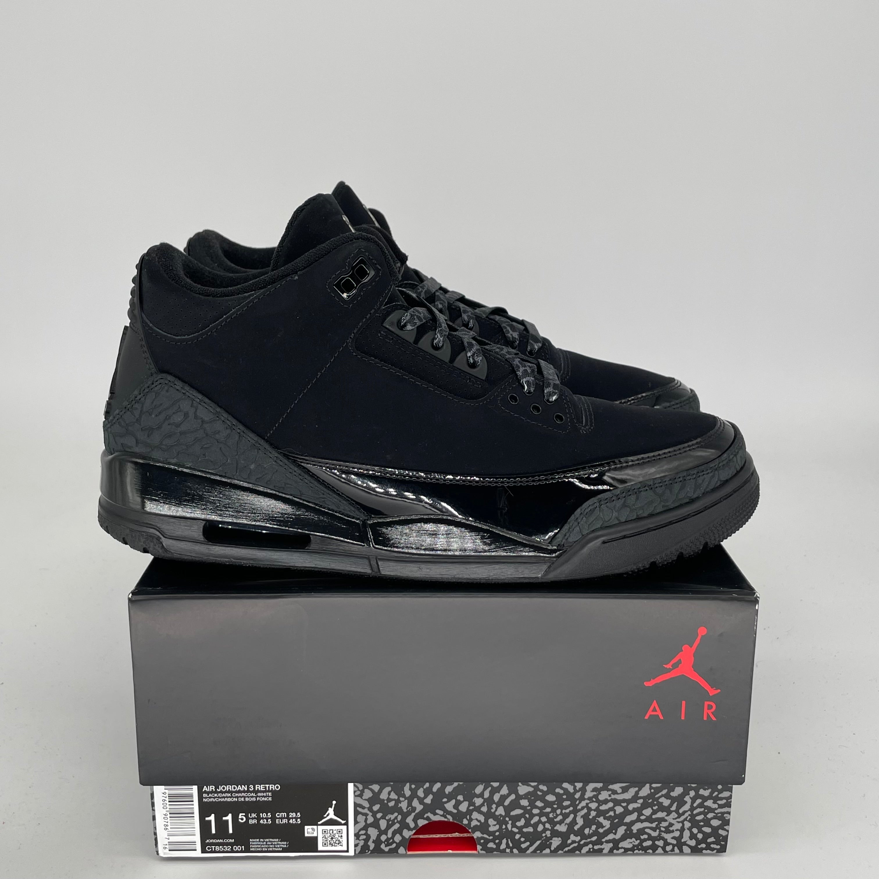 AIR JORDAN 3 BLACK CAT Men's Basketball Shoes Size 11.5 CT8532 001 - Retro Sneakers for Streetwear & Casual Outfits
