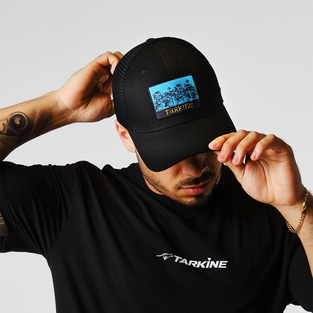 Men's Canopy Trucker Hat - Black Adjustable Baseball Cap for Outdoor Activities, Hiking, and Casual Wear