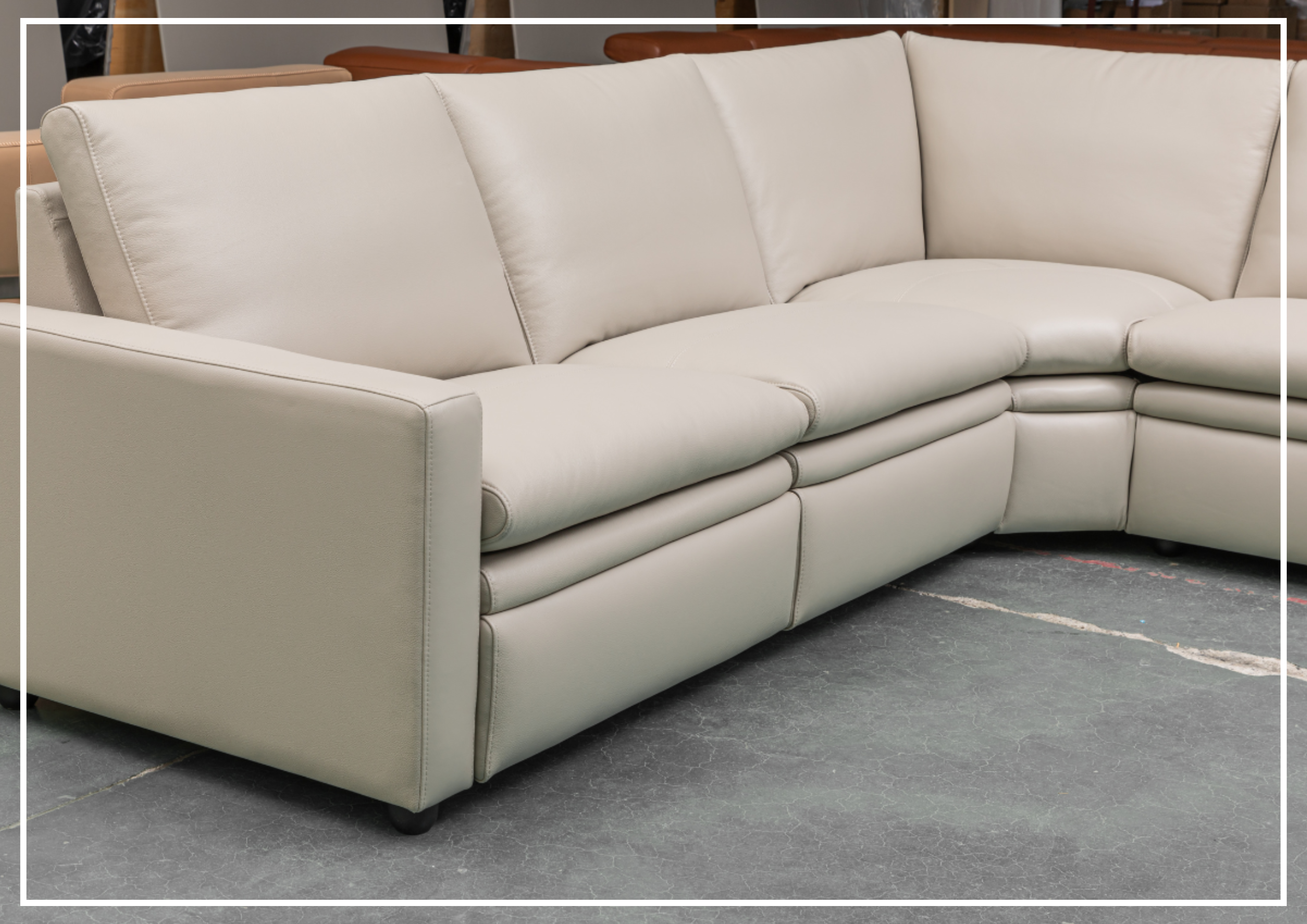 Klaussner Roma 6-Piece Beige Leather Power Reclining Sectional Sofa Set with USB Chargers - Modern Living Room Furniture for Home Theater & Family Gatherings