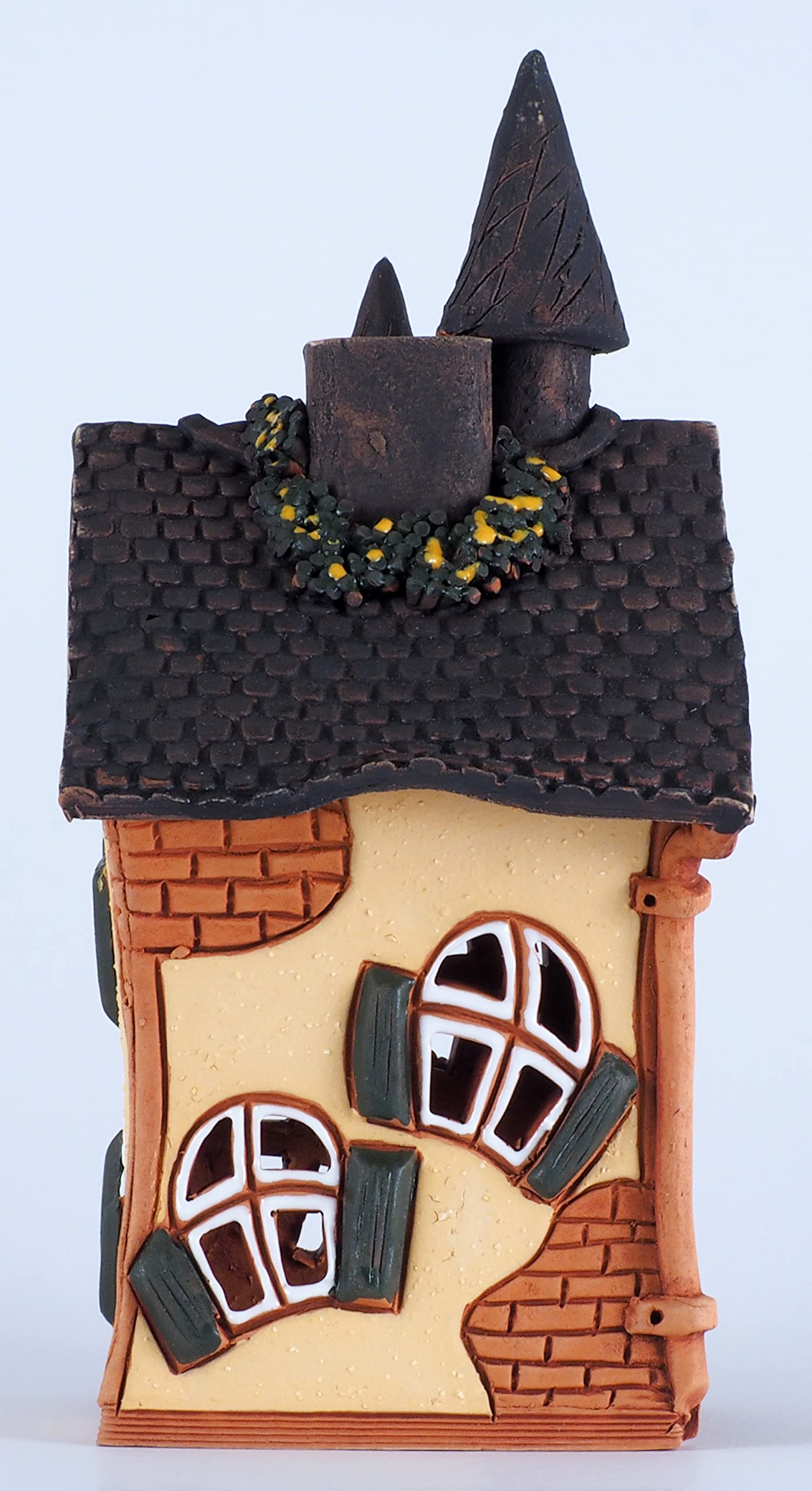 Ceramic Tea Light Holder - Miniature House Candle & Oil Burner for Fairy Garden, Christmas Village Decor, Room Aromatherapy & Collectible Display