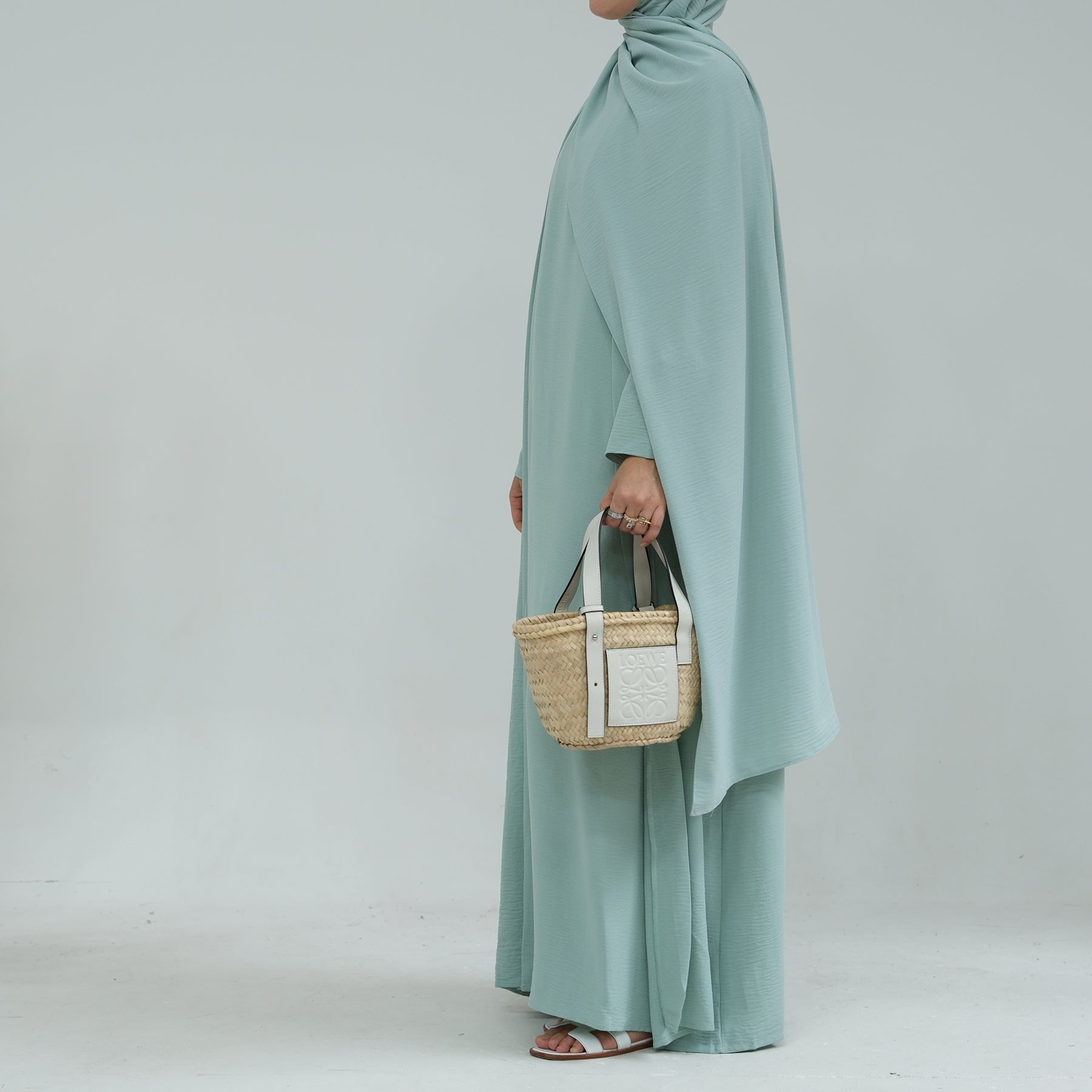 Elegant 2 Piece Abaya Set in Mint Green - Modest Muslim Prayer Dress for Women - Perfect for Prayer, Mosque, and Special Occasions