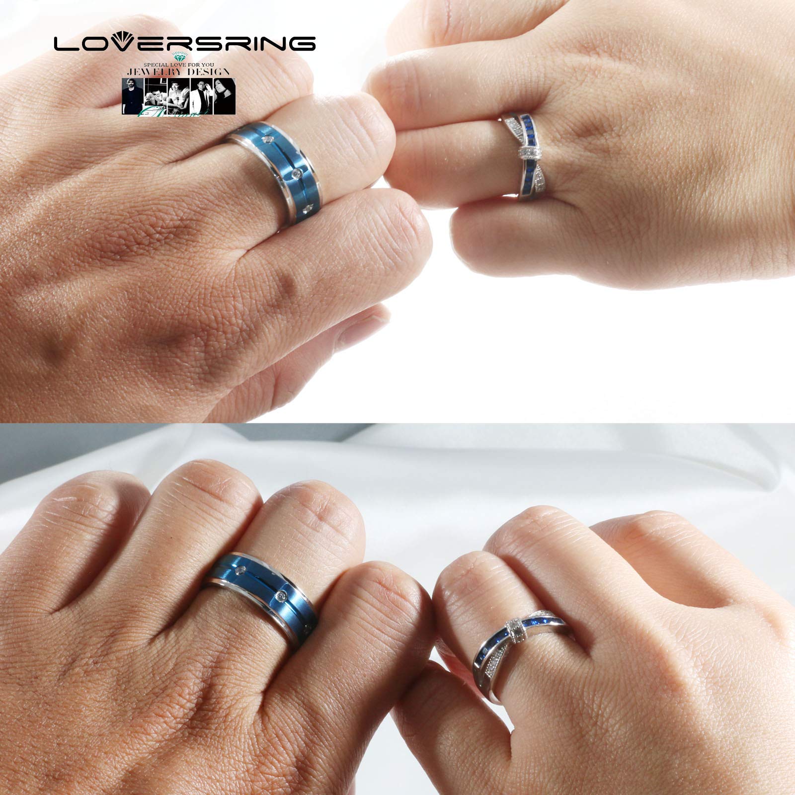 Adjustable Wedding Ring Sets for Couples - His & Hers Matching Promise Rings in 925 Sterling Silver & Titanium with CZ Stones - Perfect for Engagements, Anniversaries, and Bridal Jewelry Gifts